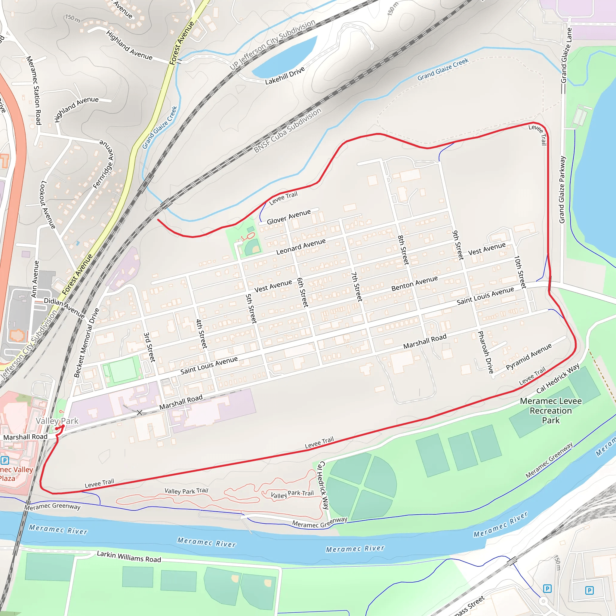 Levee Trail from Valley Park mobile static map