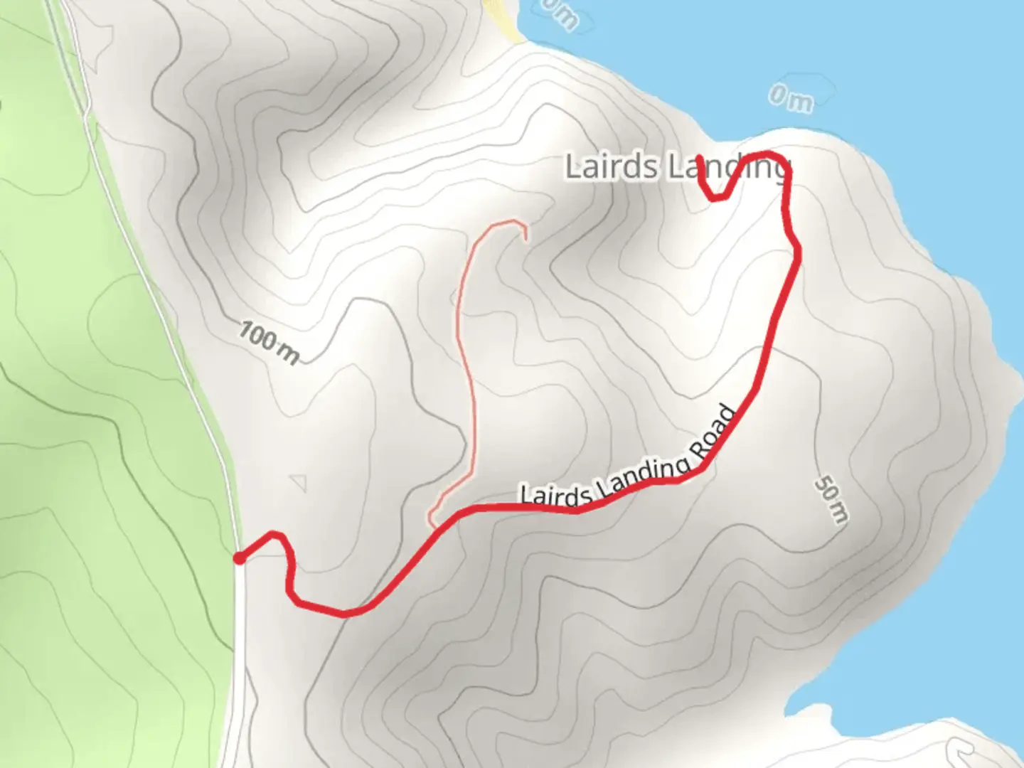An image depicting the trail Lairds Landing Road and its surrounding area.