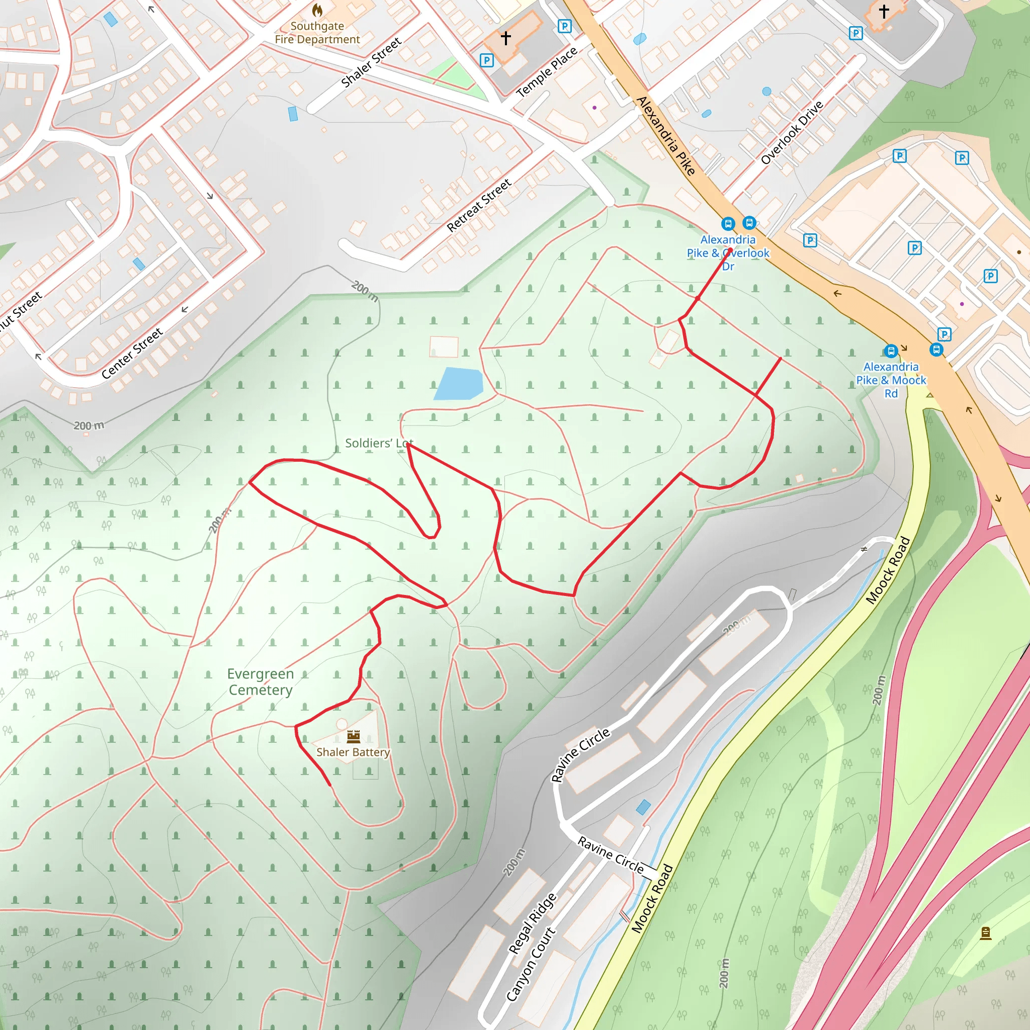 Evergreen Cemetery Walk mobile static map