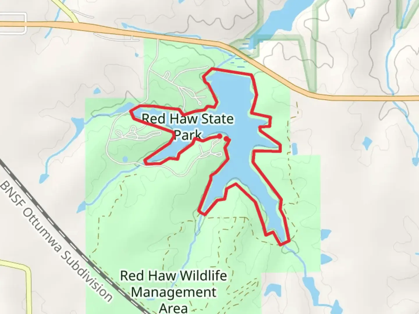 An image depicting the trail Red Haw Lake Loop Trail and its surrounding area.