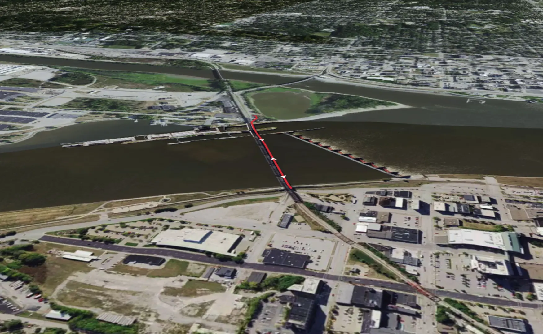 An image depicting the trail Government Bridge - Arsenal Bridge and its surrounding area.