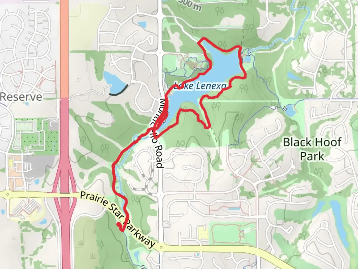 An image depicting the trail Lake Lenexa Loop via Coon Creek and its surrounding area.
