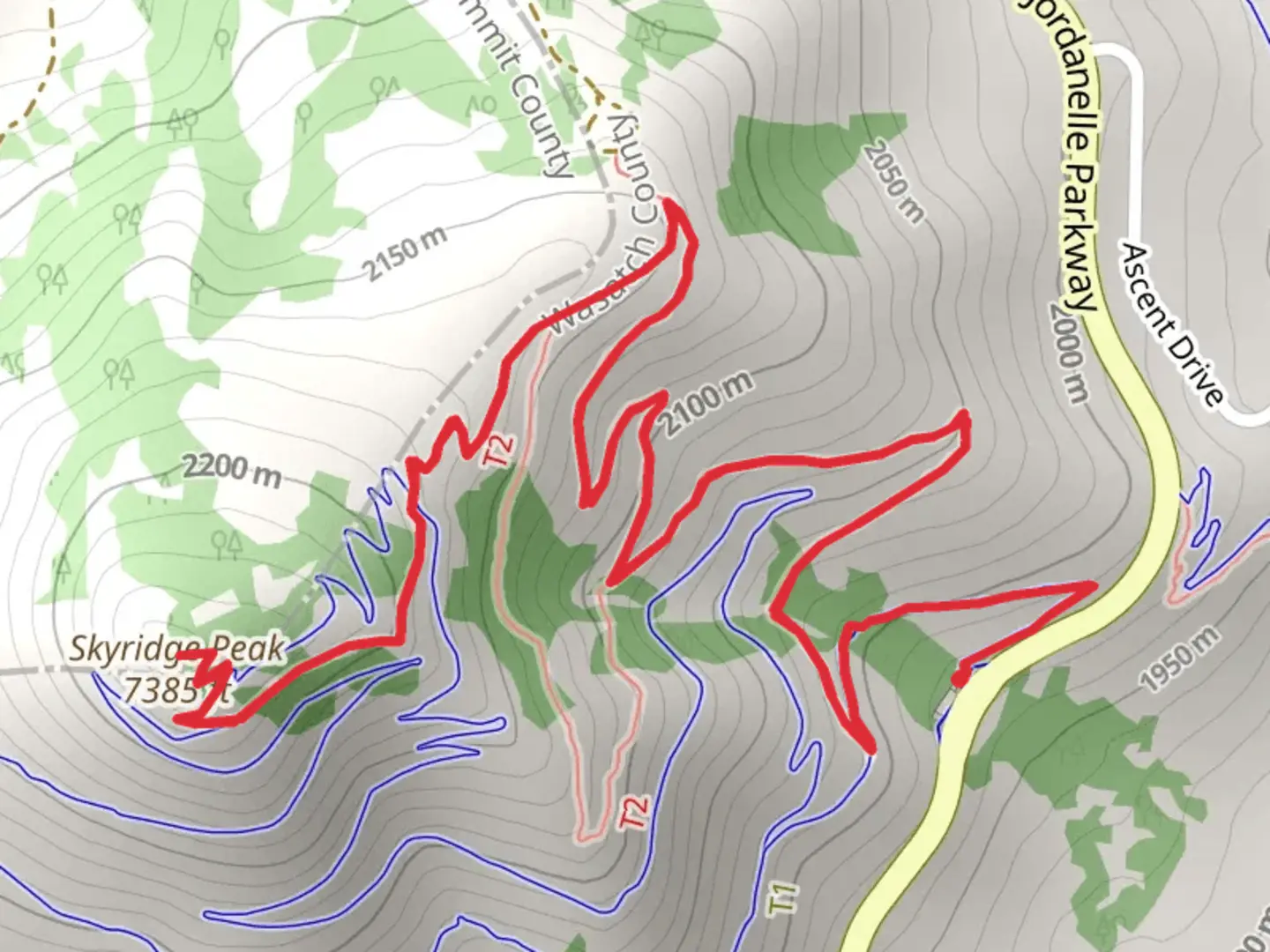 An image depicting the trail Skyridge Peak Trail and its surrounding area.