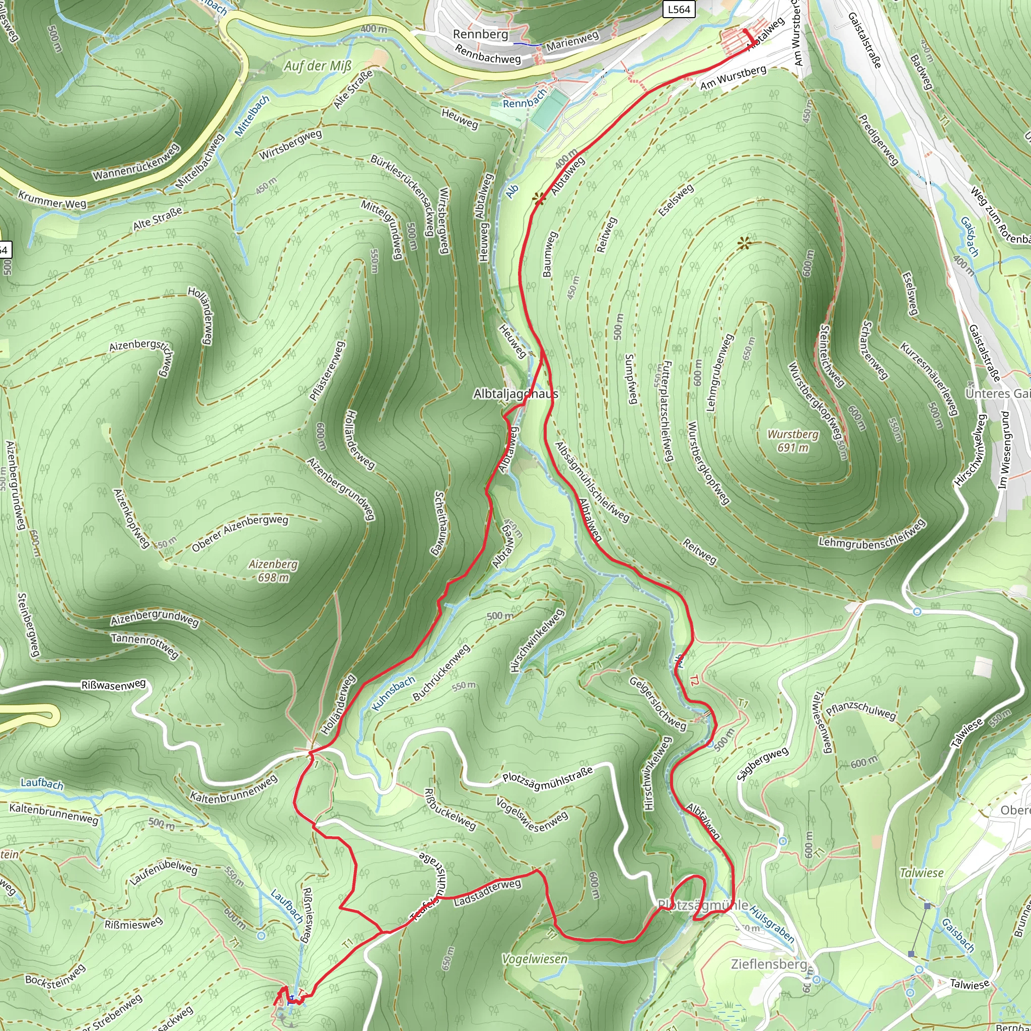 Grosses Loch via Albtaljagdhaus - Risswasen and Michaelsrank - Vogelswiesen mobile static map