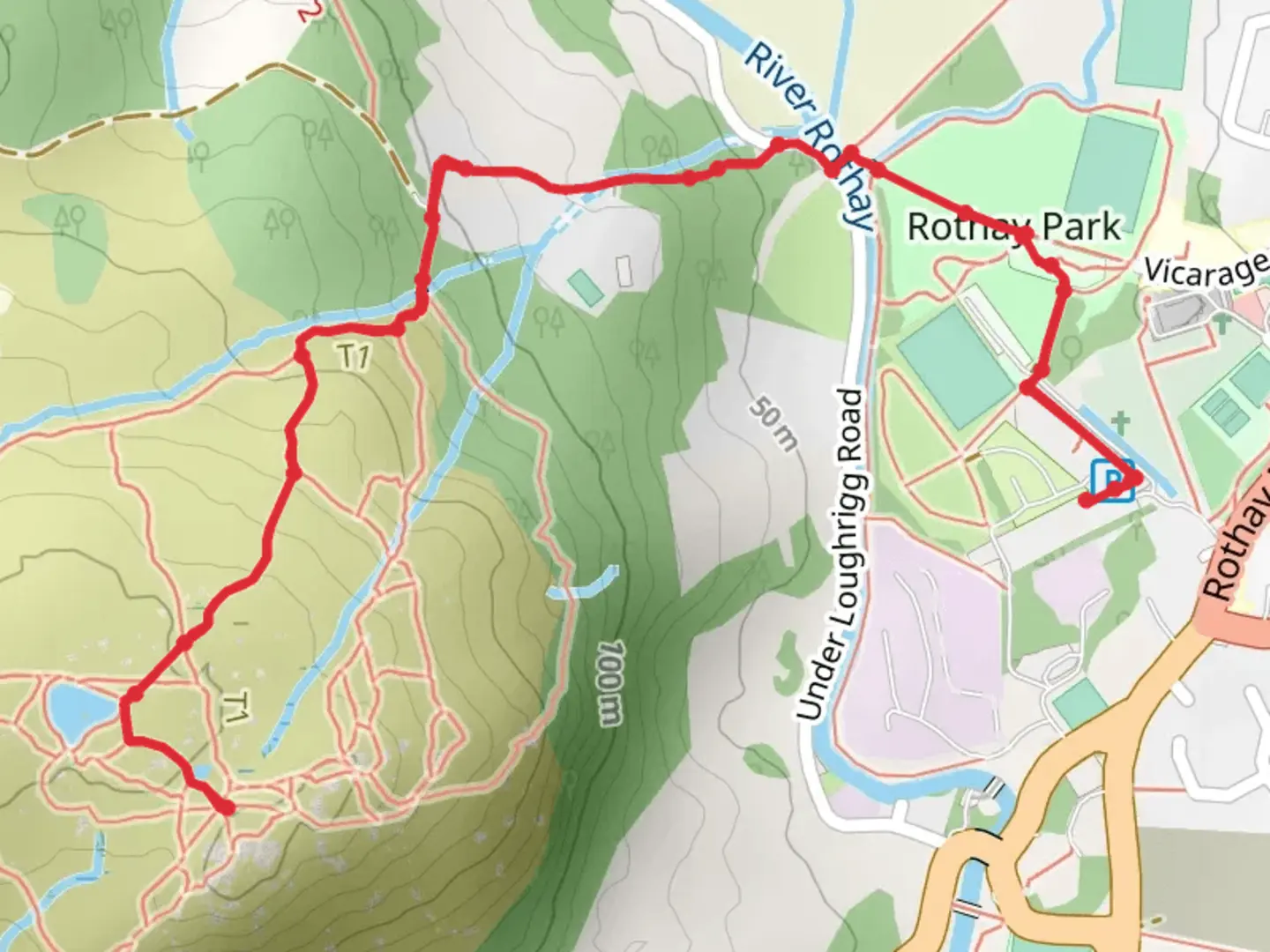 An image depicting the trail Todd Crag Walk from Ambleside and its surrounding area.