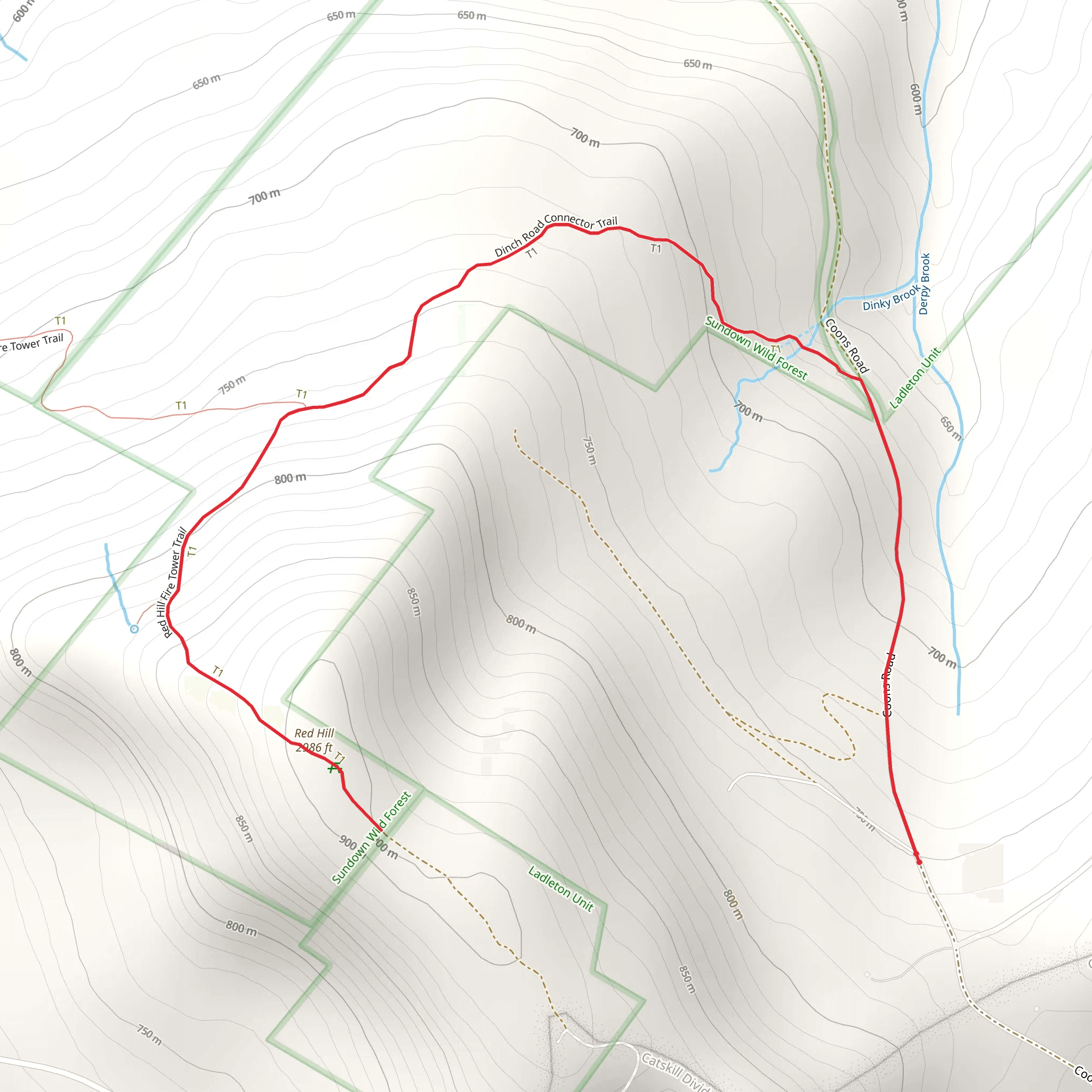 Red Hill via Dinch Connector Trail mobile static map