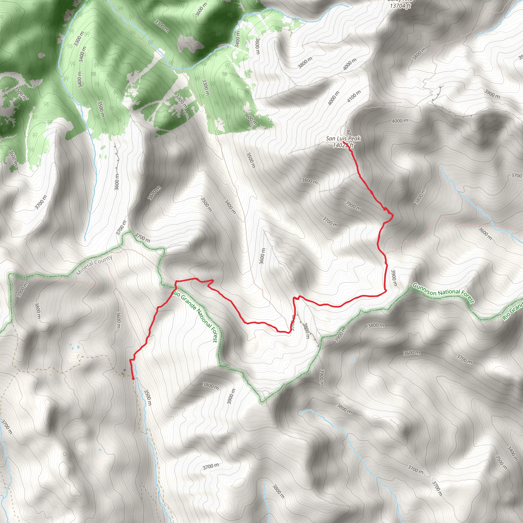 San Luis Peak via Colorado Trail mobile static map