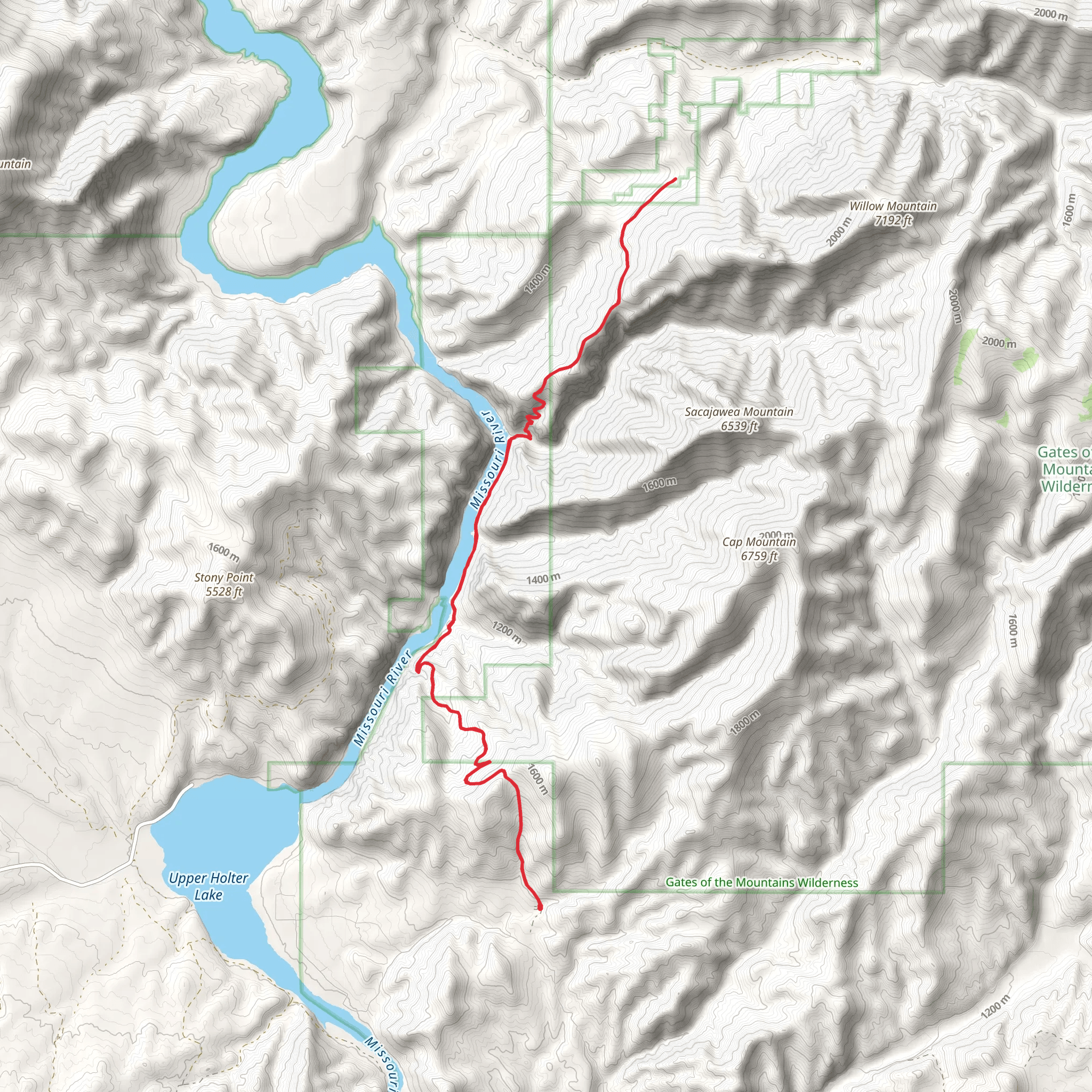 Mann Gulch Trail via Missouri River Canyon Trail mobile static map