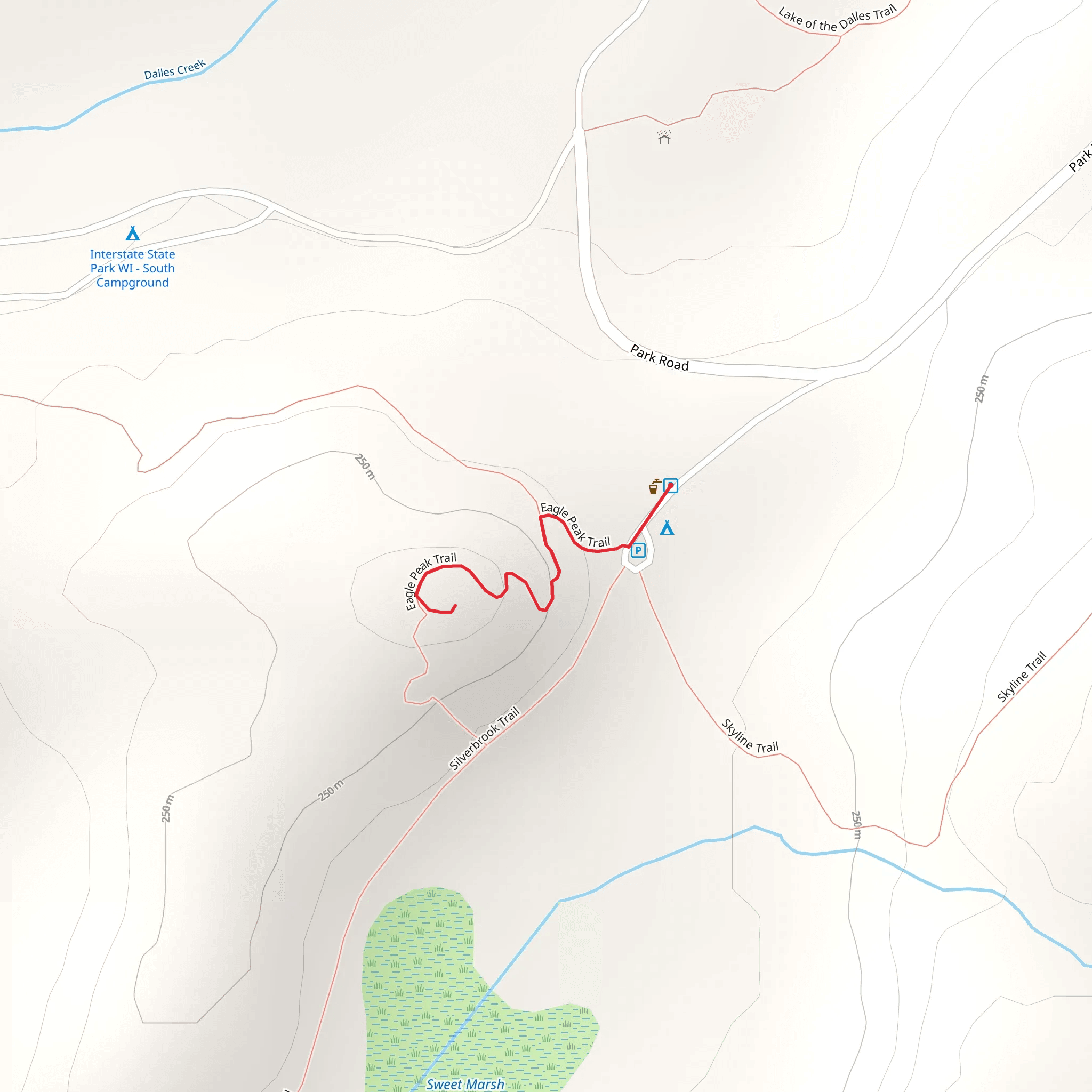Eagle Peak Trail from Interstate State Park WI Group Campground mobile static map