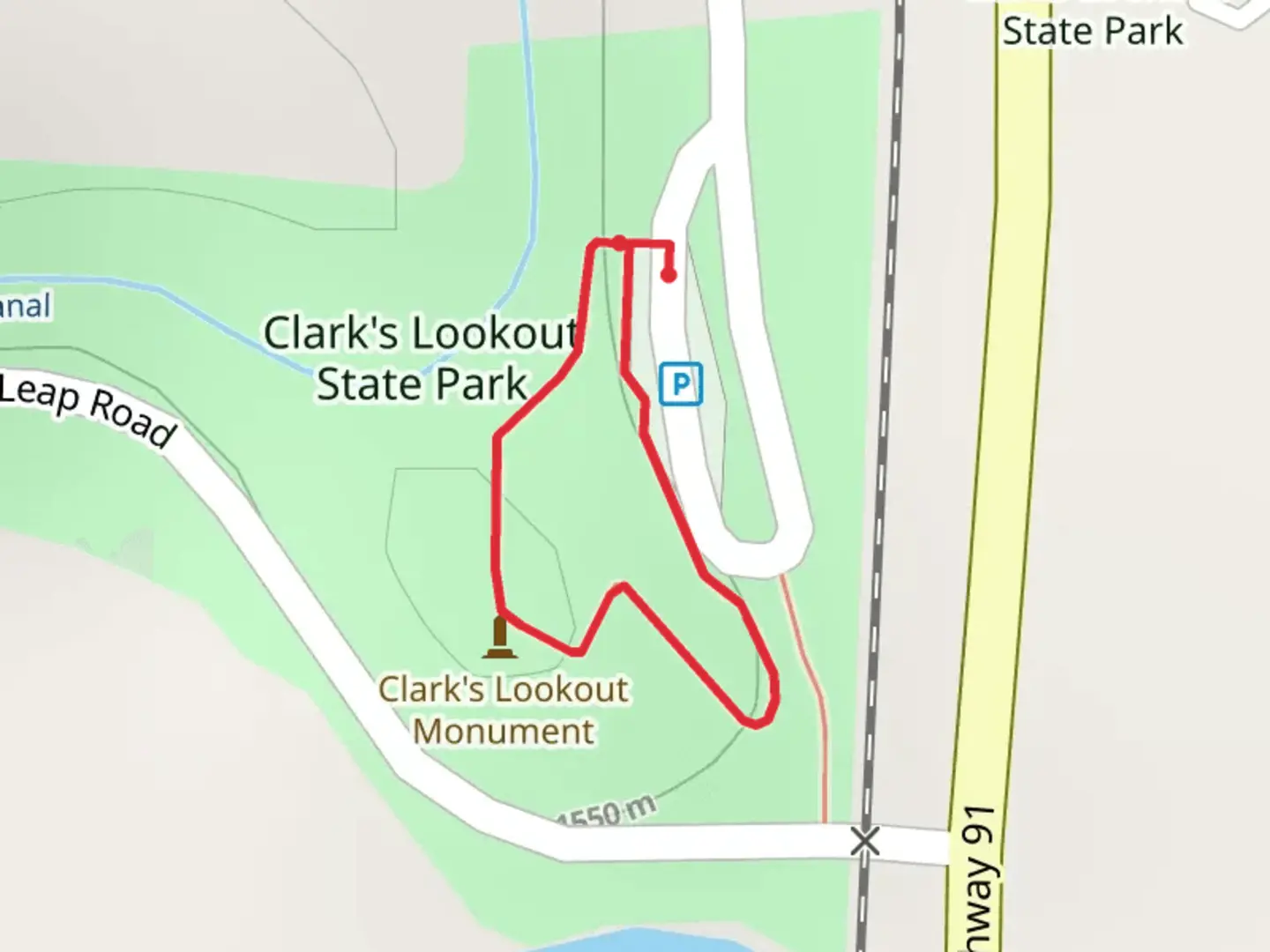 An image depicting the trail Clark's Lookout State Park Loop and its surrounding area.
