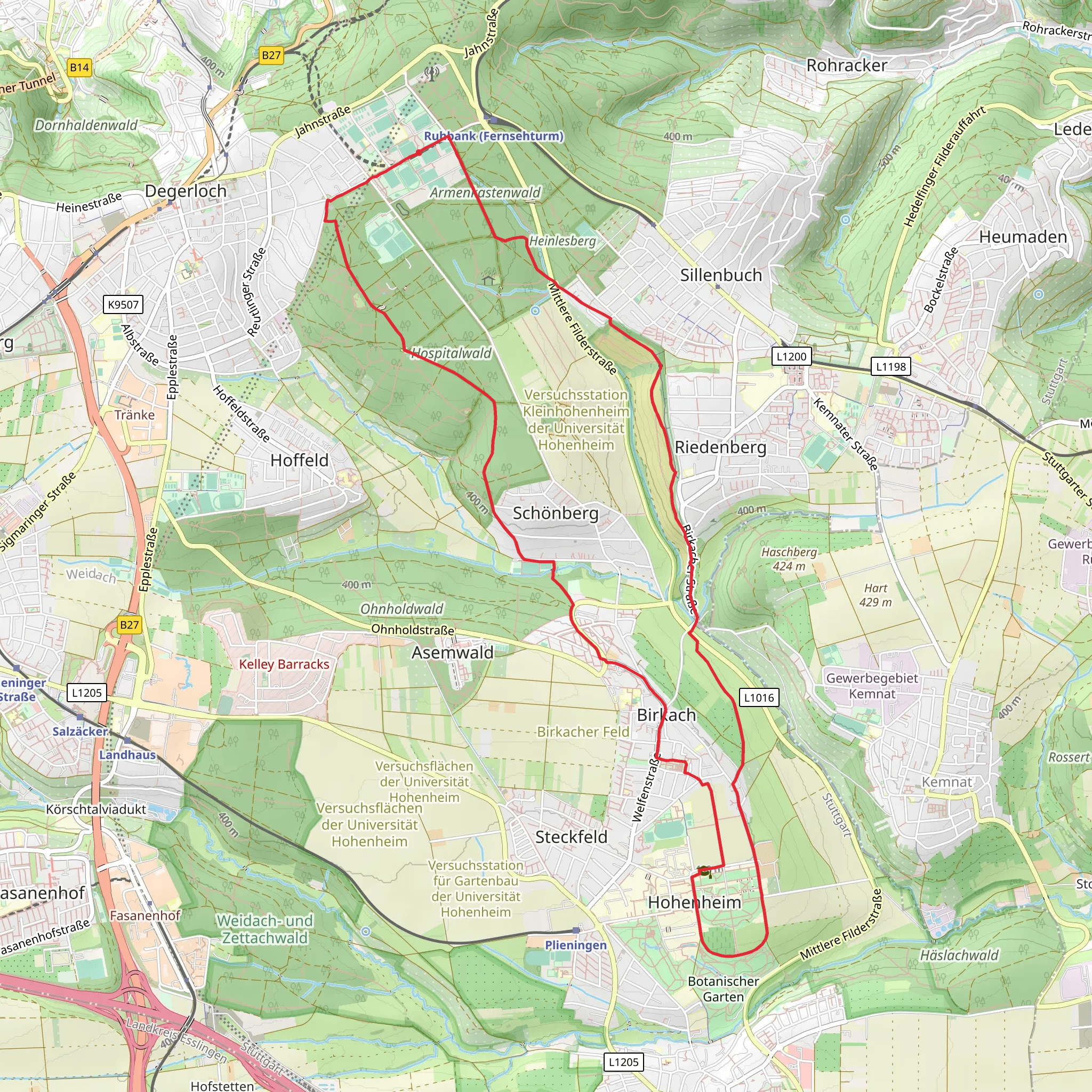 Roßhauweg, Lauchweg and Bebenhauser Weg Loop mobile static map