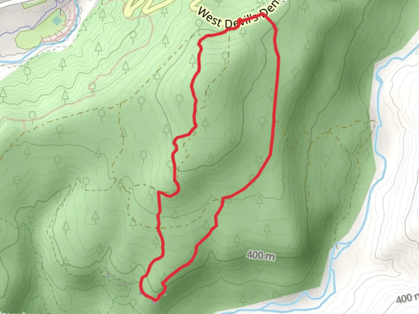 An image depicting the trail Butterfield Hiking Trail and West Devil's Den Road Loop and its surrounding area.