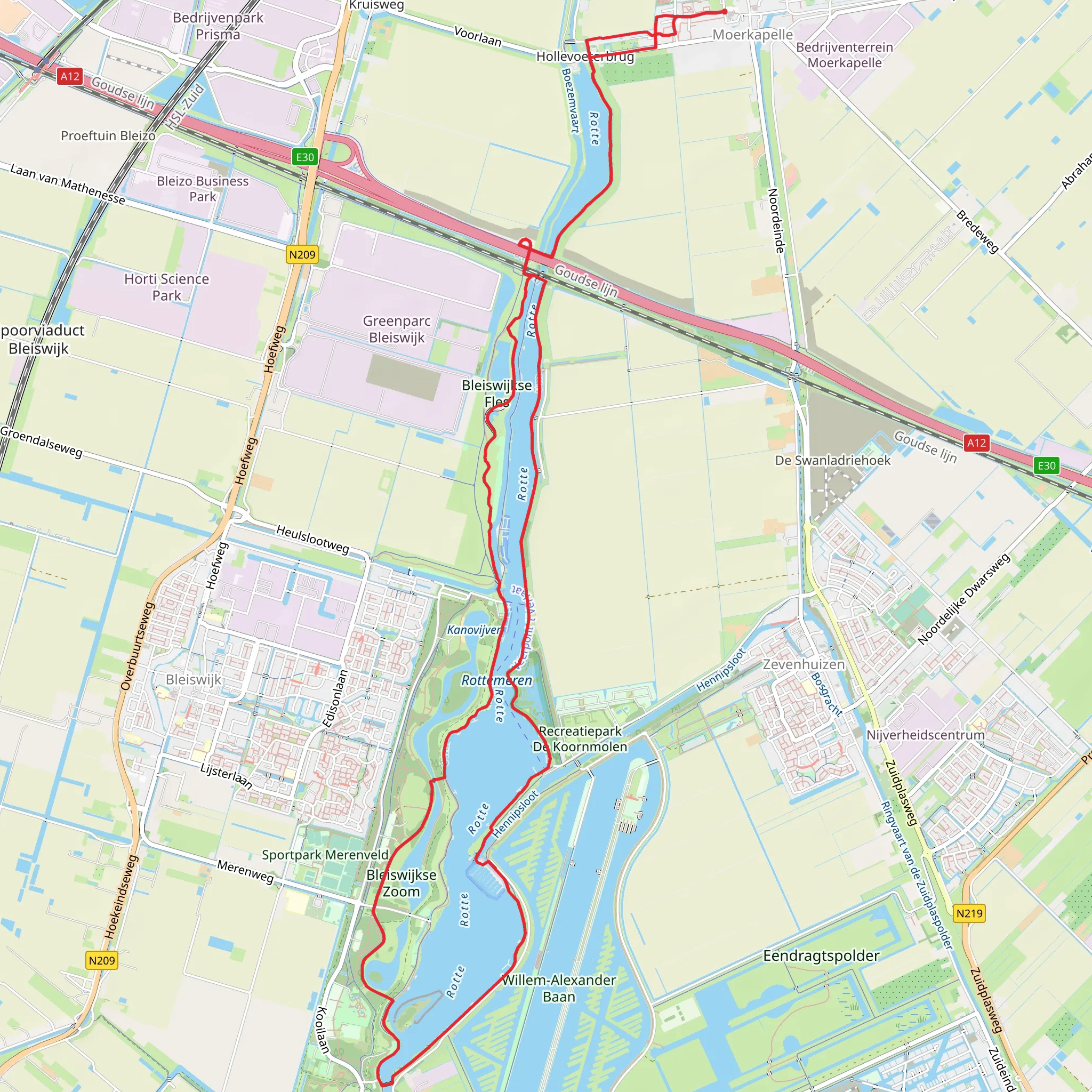 Rottemeren via Rottedijk and Grote Rivierenpad mobile static map