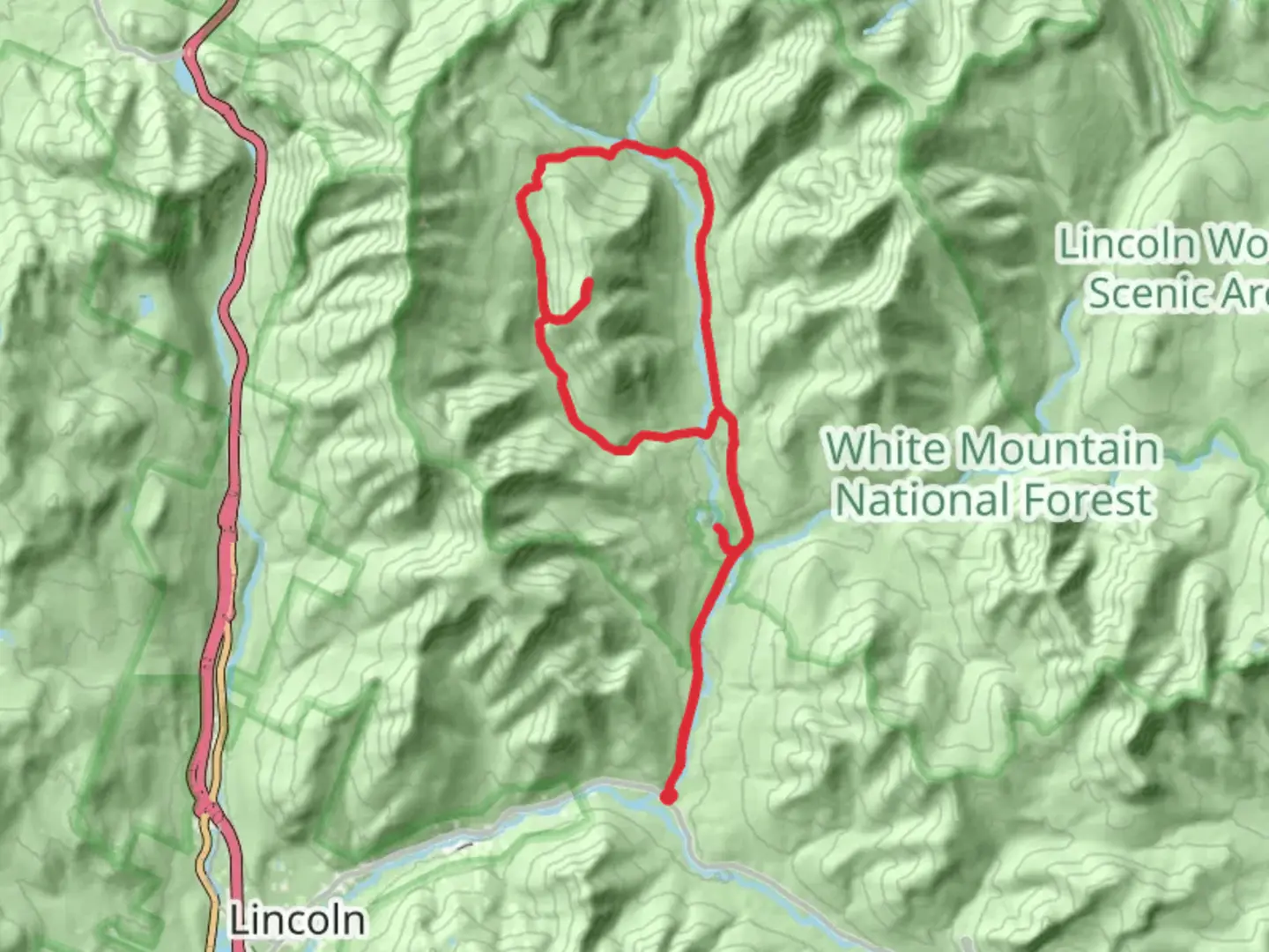 An image depicting the trail Owl Head Summit Loop via Lincoln woods Trail and its surrounding area.