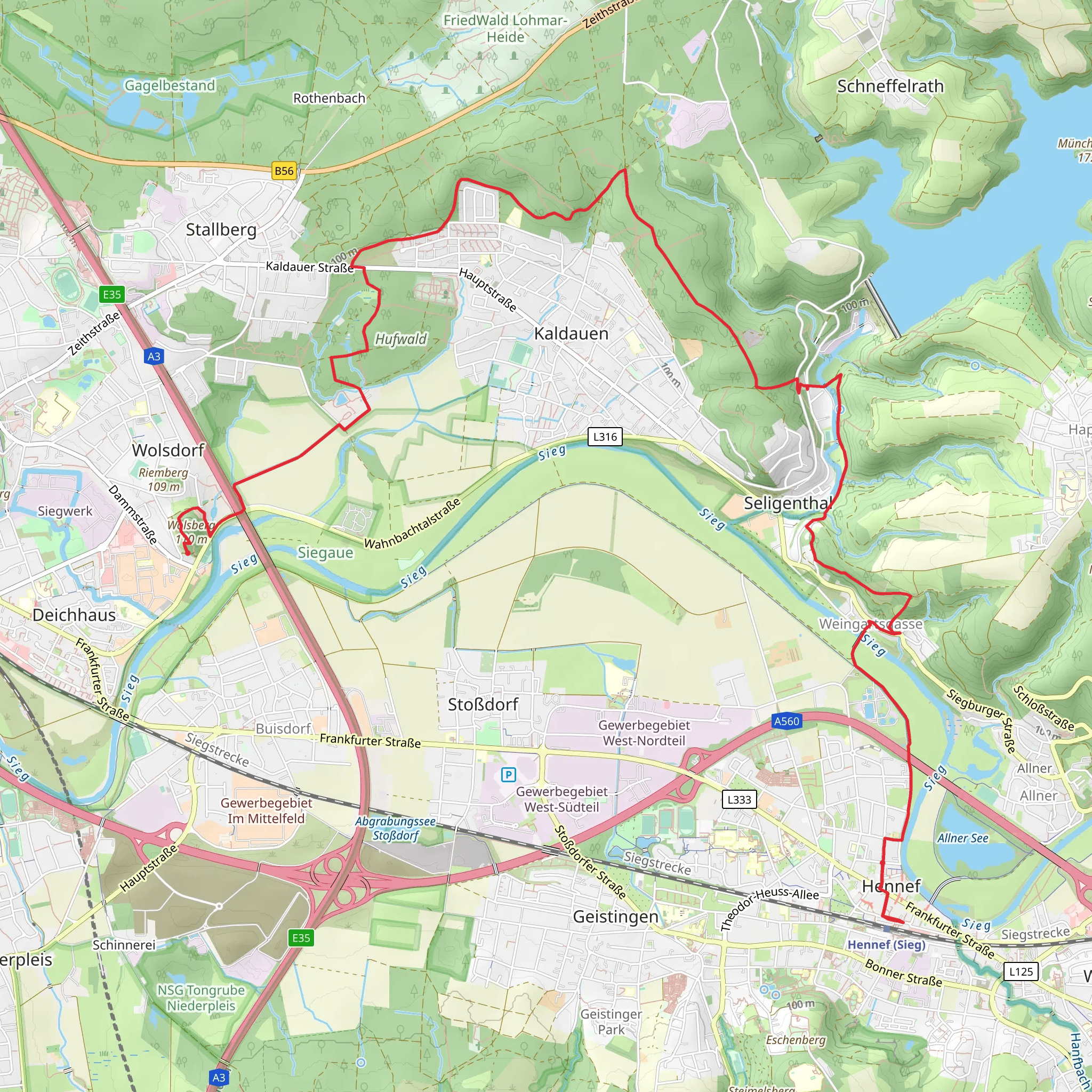 Wolsberg to Hennef via Natursteig Sieg Etappen 01-03 mobile static map