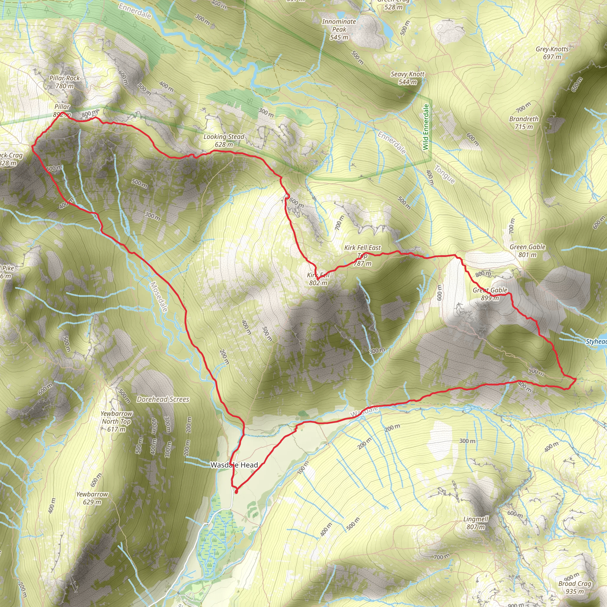 Great Gable, Kirk Fell and Wind Gap Loop - Row Head mobile static map
