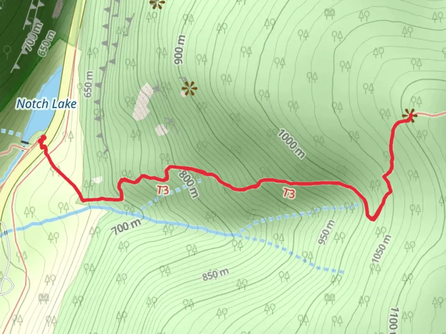 An image depicting the trail Devil's Path from Notch Lake and its surrounding area.