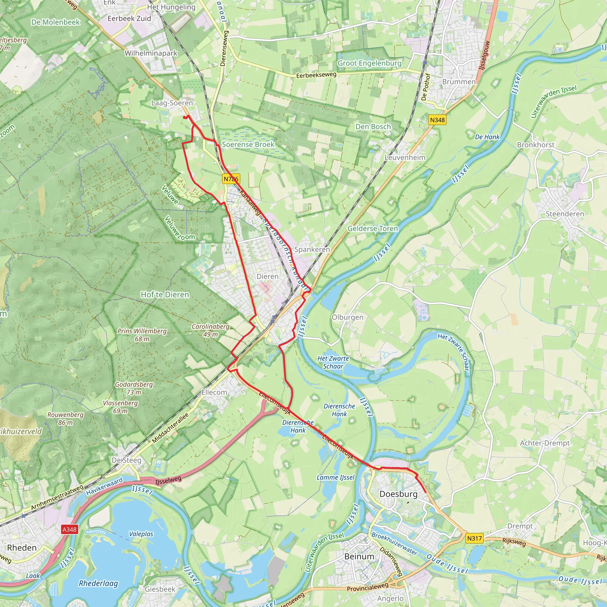 Kanaal Weg, Doesburgsedijk and Priesnitzlaan Loop mobile static map