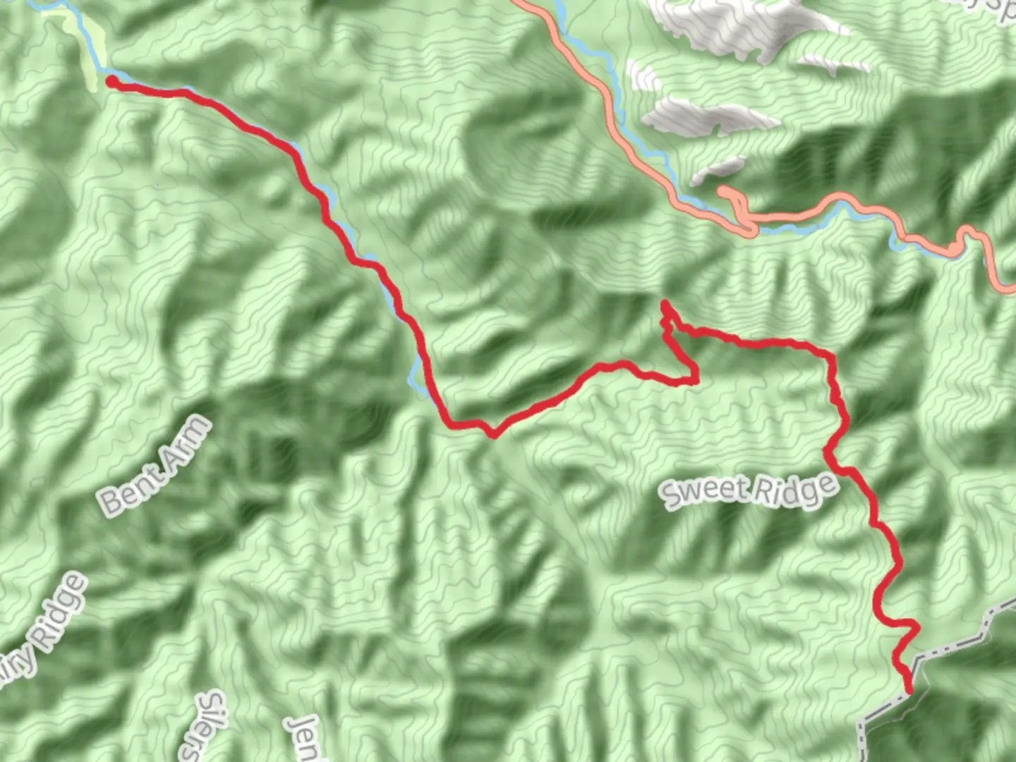 An image depicting the trail Sugarland Mountain and Mount Collins via Little River Trail and its surrounding area.