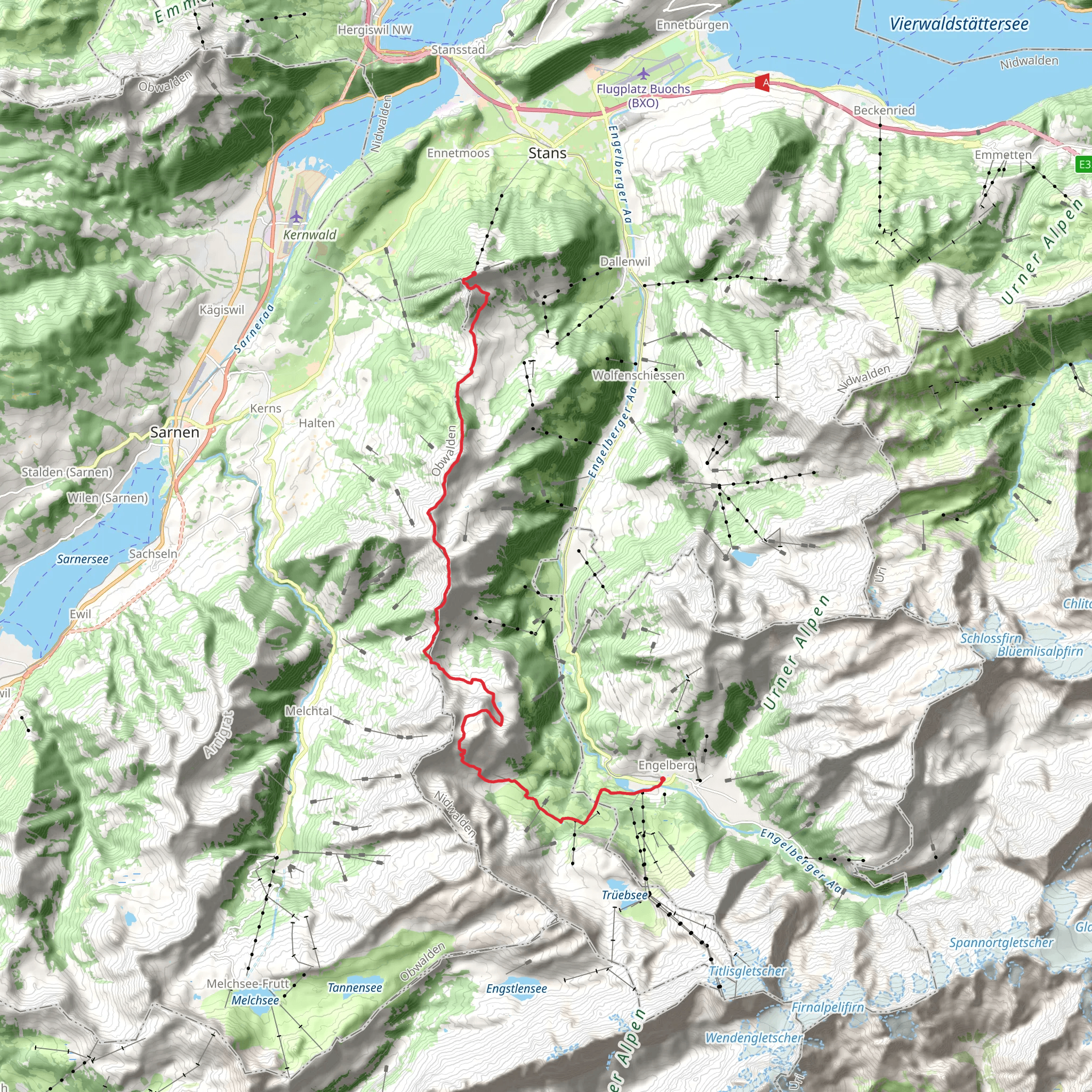 Ridge hike Stanserhorn-Engelberg mobile static map