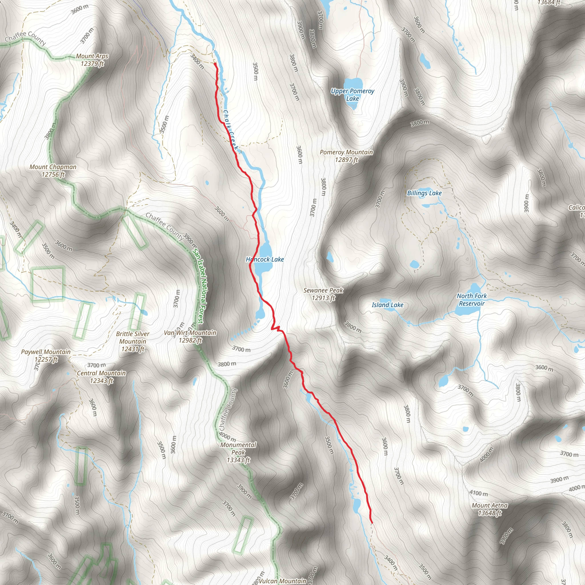 Collegiate West and Hancock Lake Trail mobile static map