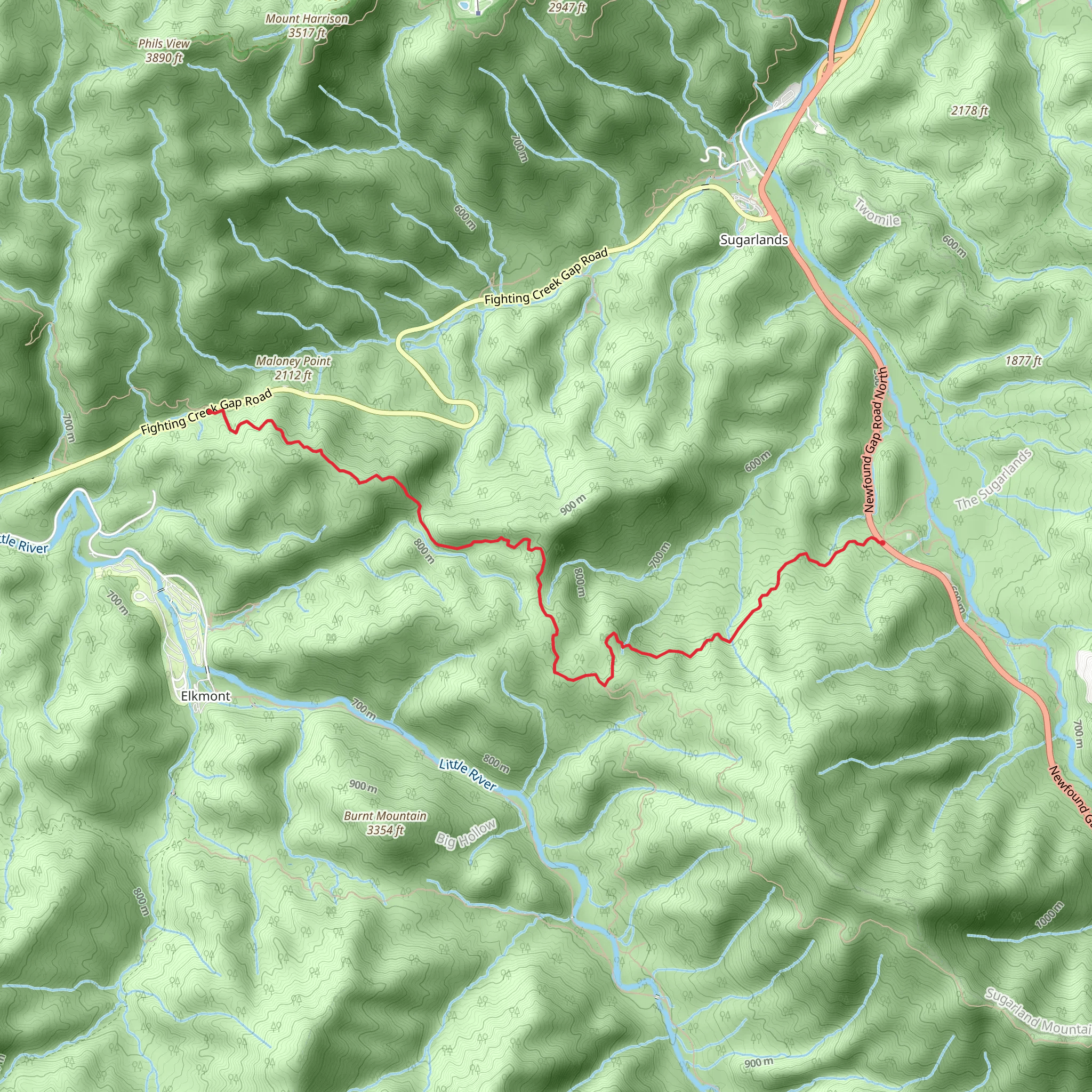 Huskey Gap Trail and Sugarland Mountain Trail mobile static map