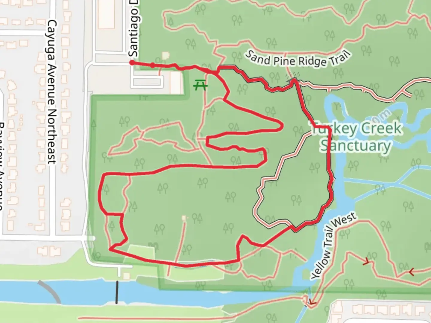 An image depicting the trail Loop Beside Turkey Creek from Santiago Drive and its surrounding area.