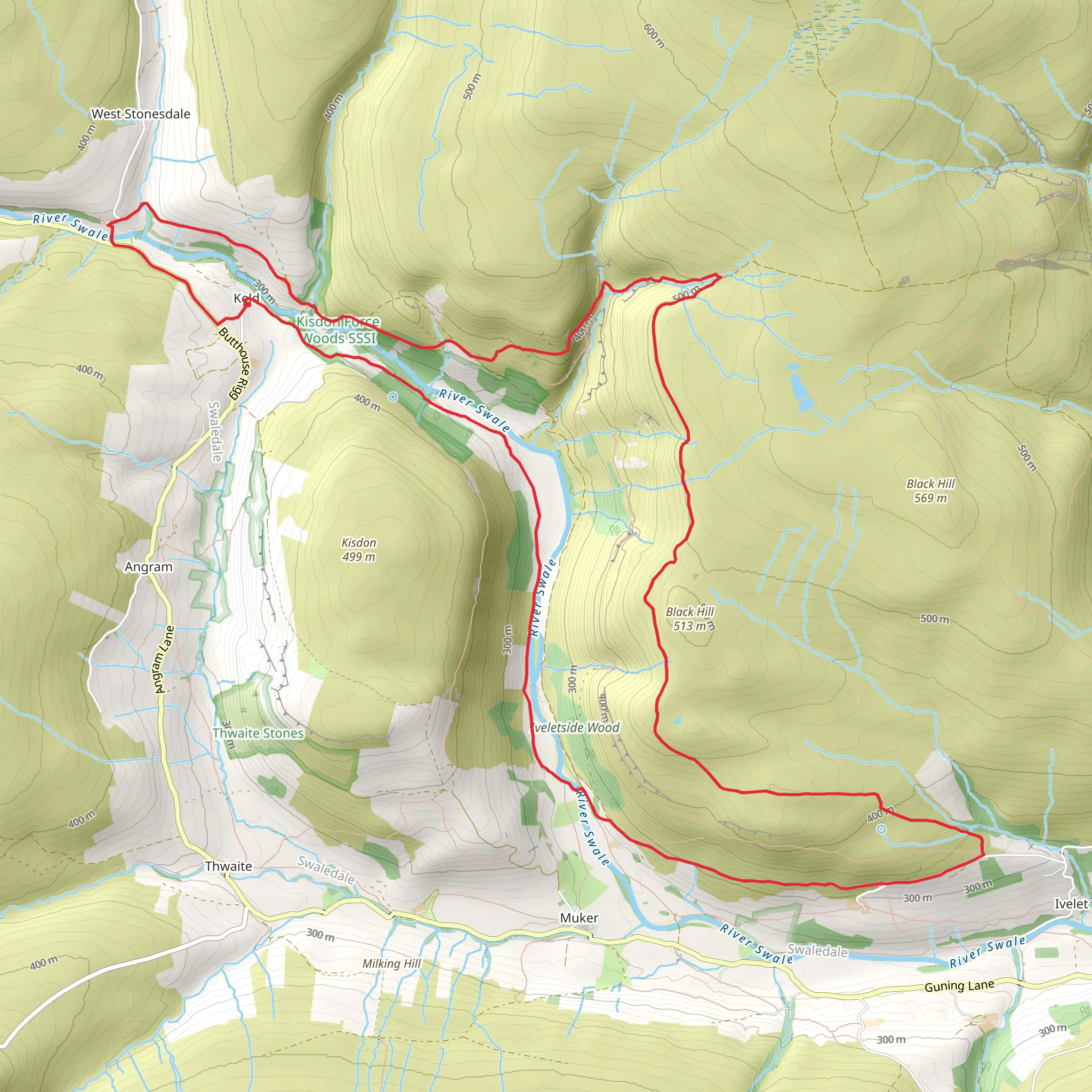 Stony Hill, Ivelet Wood and Birk Hill Loop mobile static map