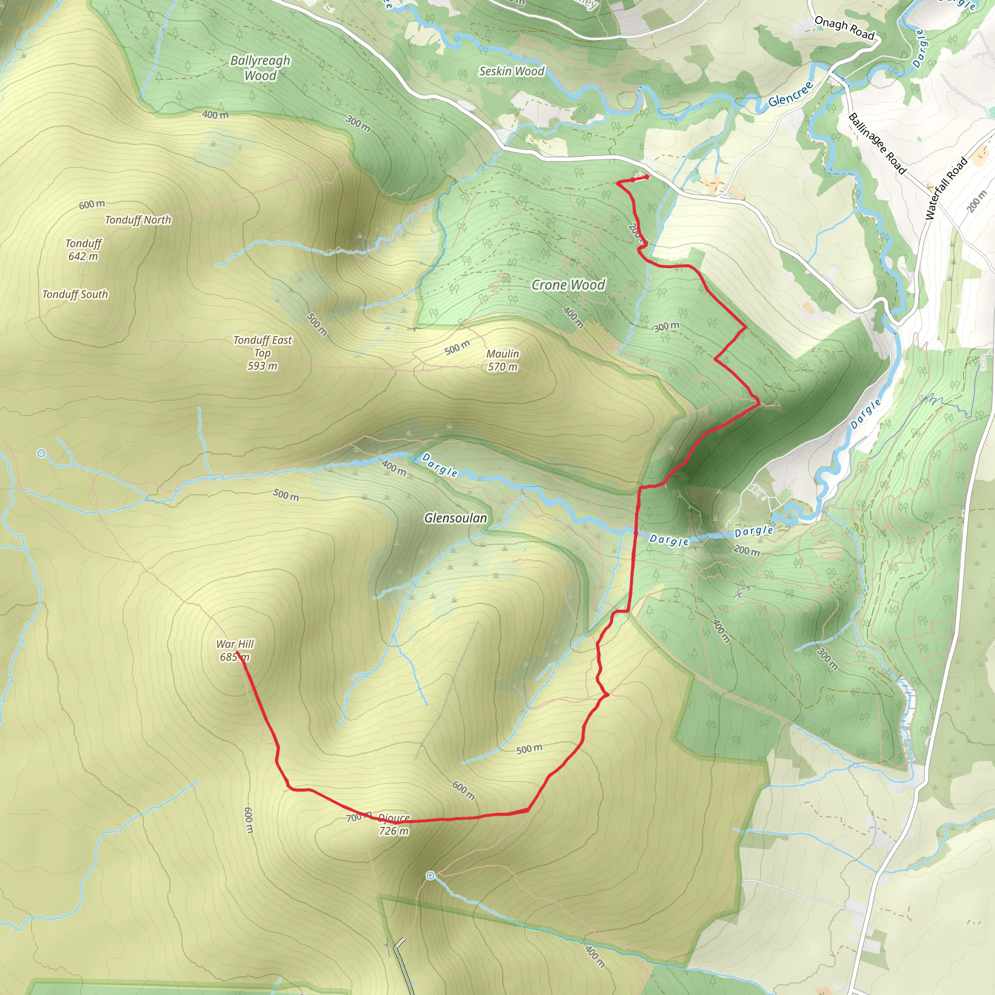 Crone Woods to Djouce Mountain and War Hill mobile static map