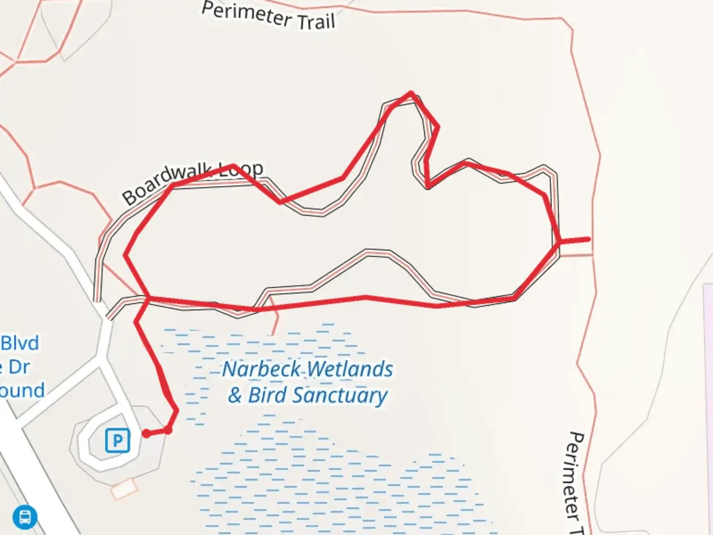 An image depicting the trail Boardwalk Loop and its surrounding area.