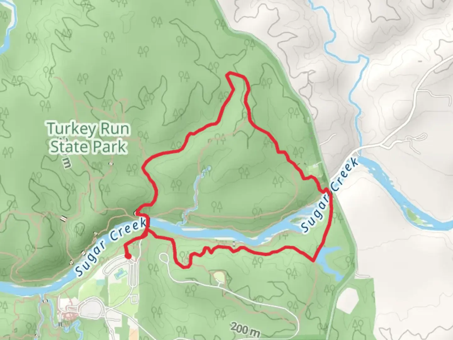 An image depicting the trail Rocky Hollow and Sugar Creek Loop and its surrounding area.