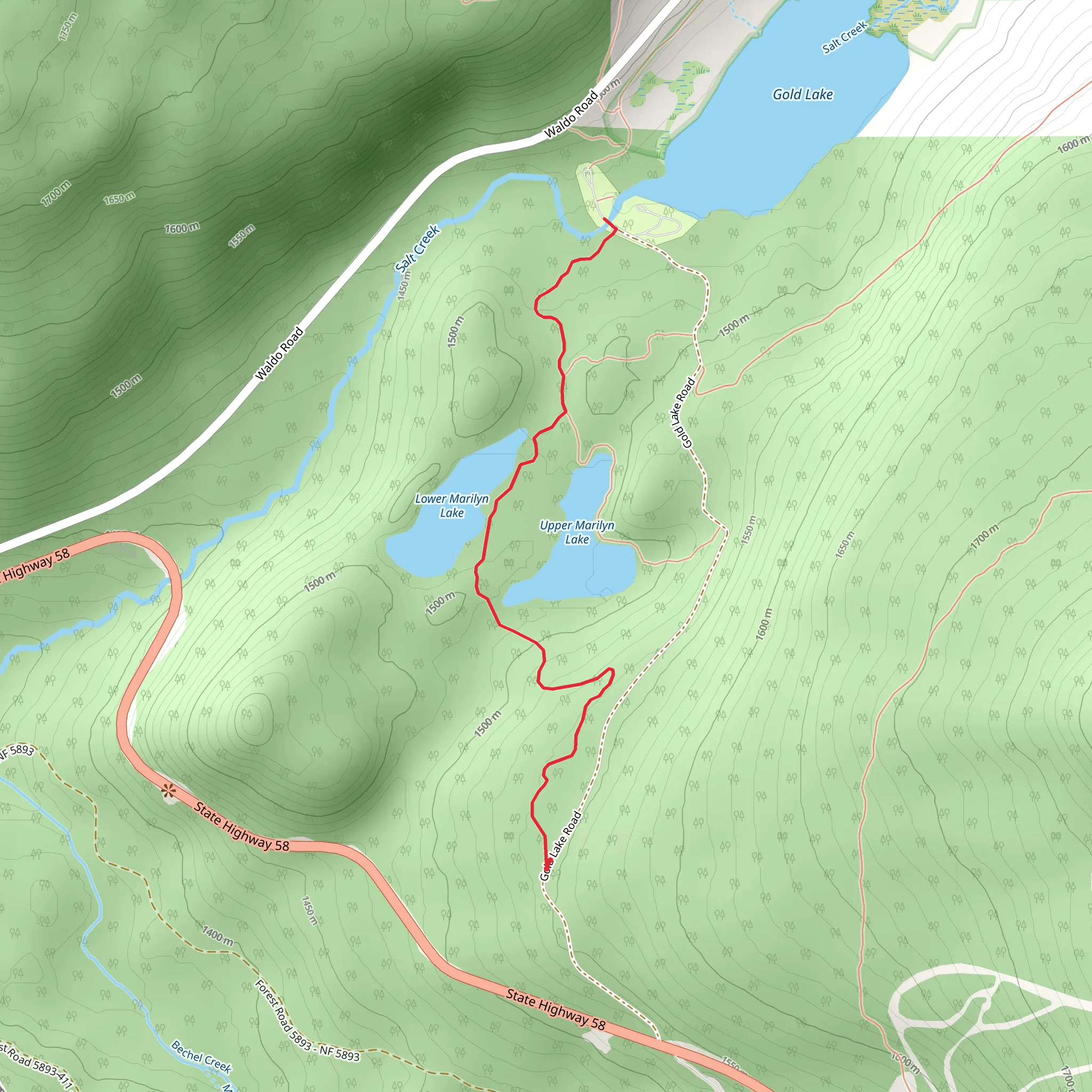 Marilyn Lakes and Gold Lake mobile static map