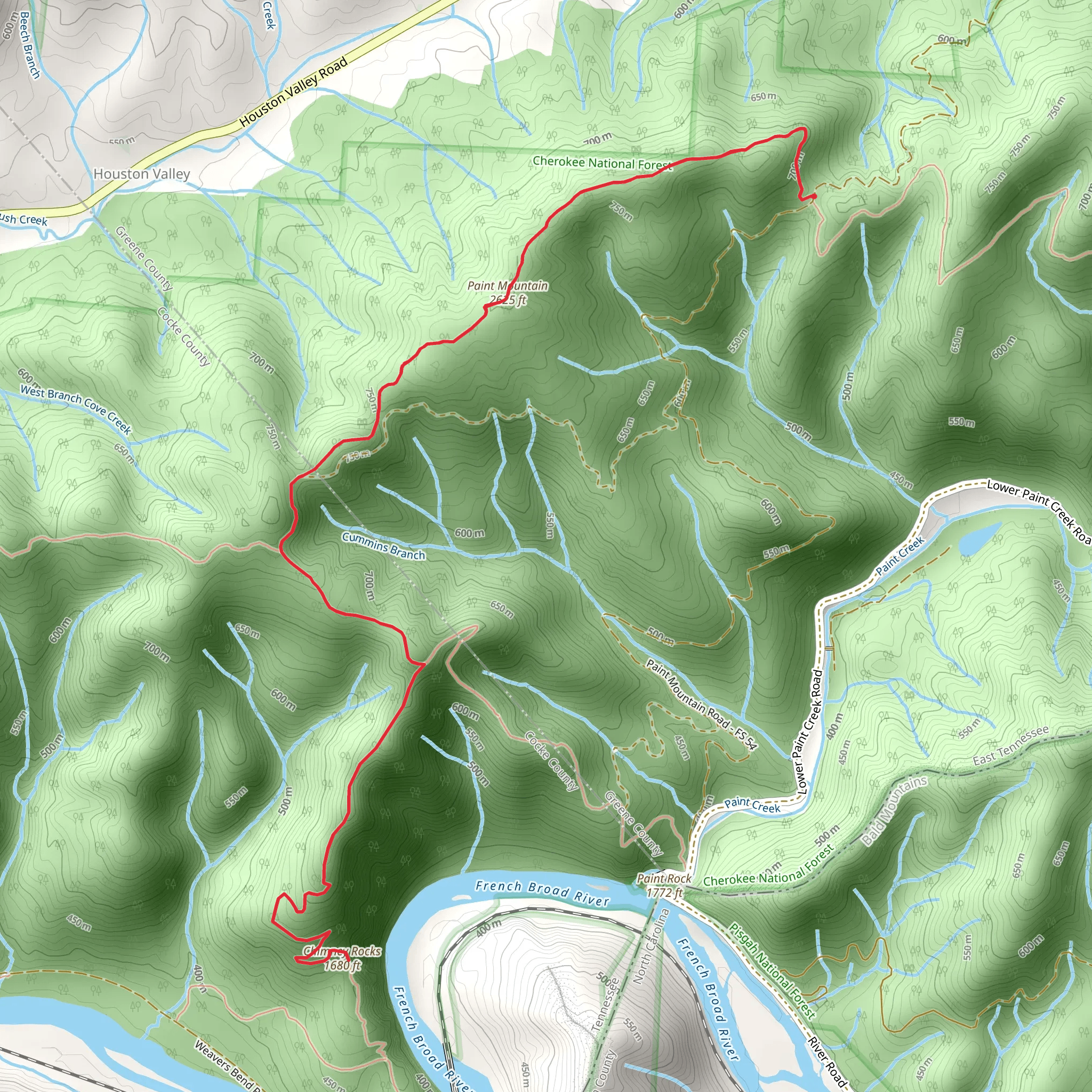 Chimney Rocks via Paint Mountain Trail and Lone Pine Gap mobile static map