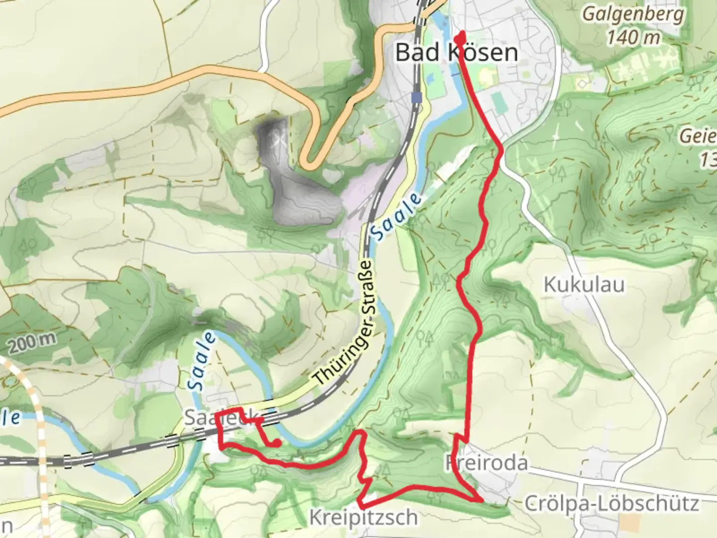 An image depicting the trail Bad Kösen to Saaleck Walk and its surrounding area.