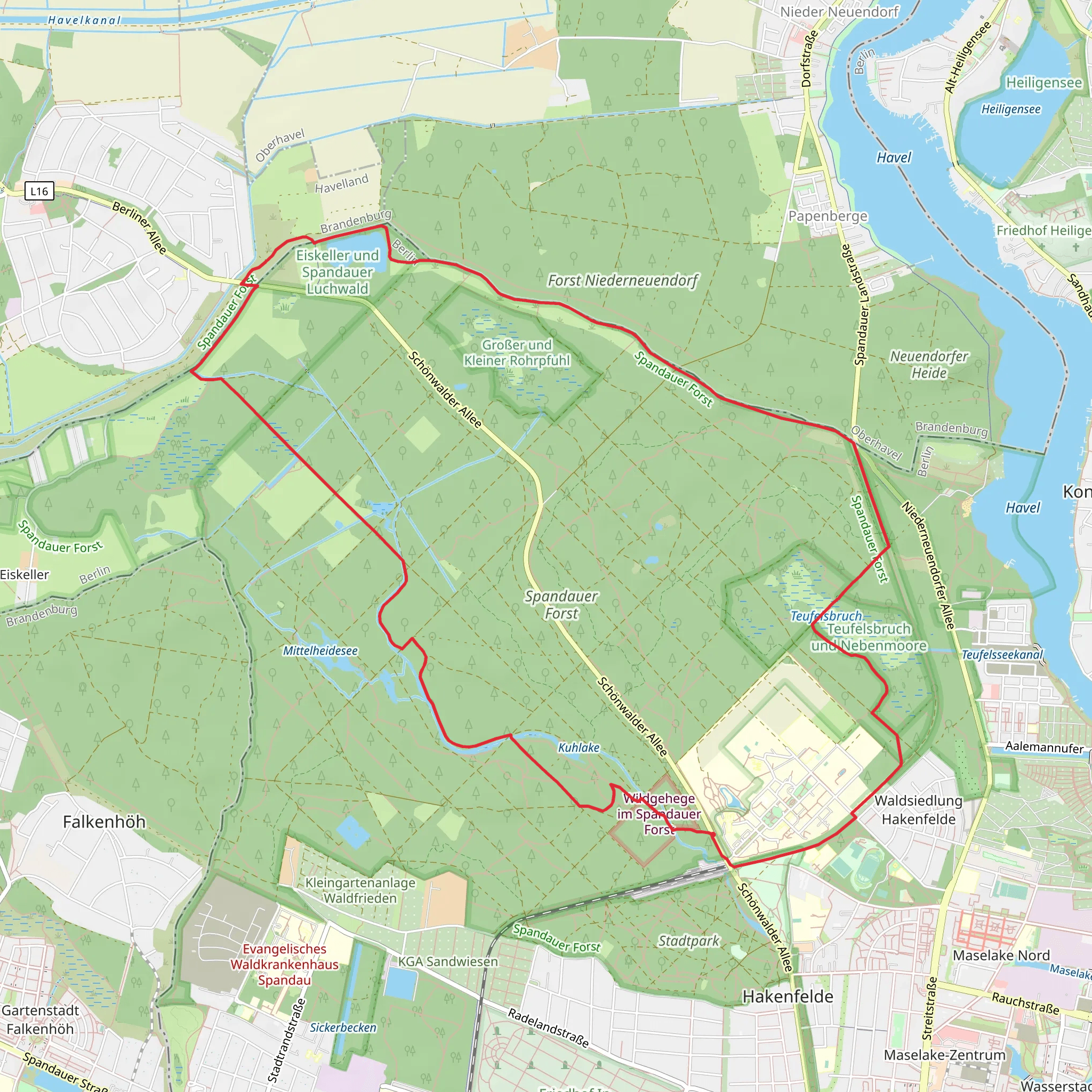 Spandauer Forst Loop via Laßzinssee and NSG Teufelsbruch and Nebenmoore mobile static map