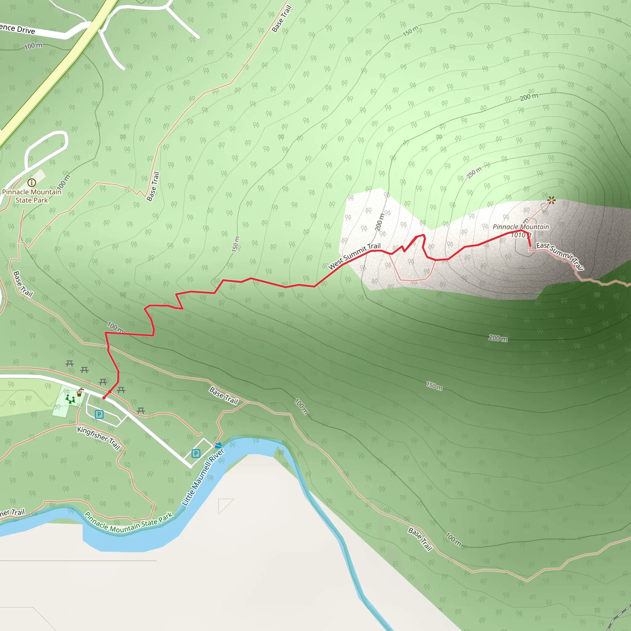 Pinnacle Mountain via West Summit Trail mobile static map
