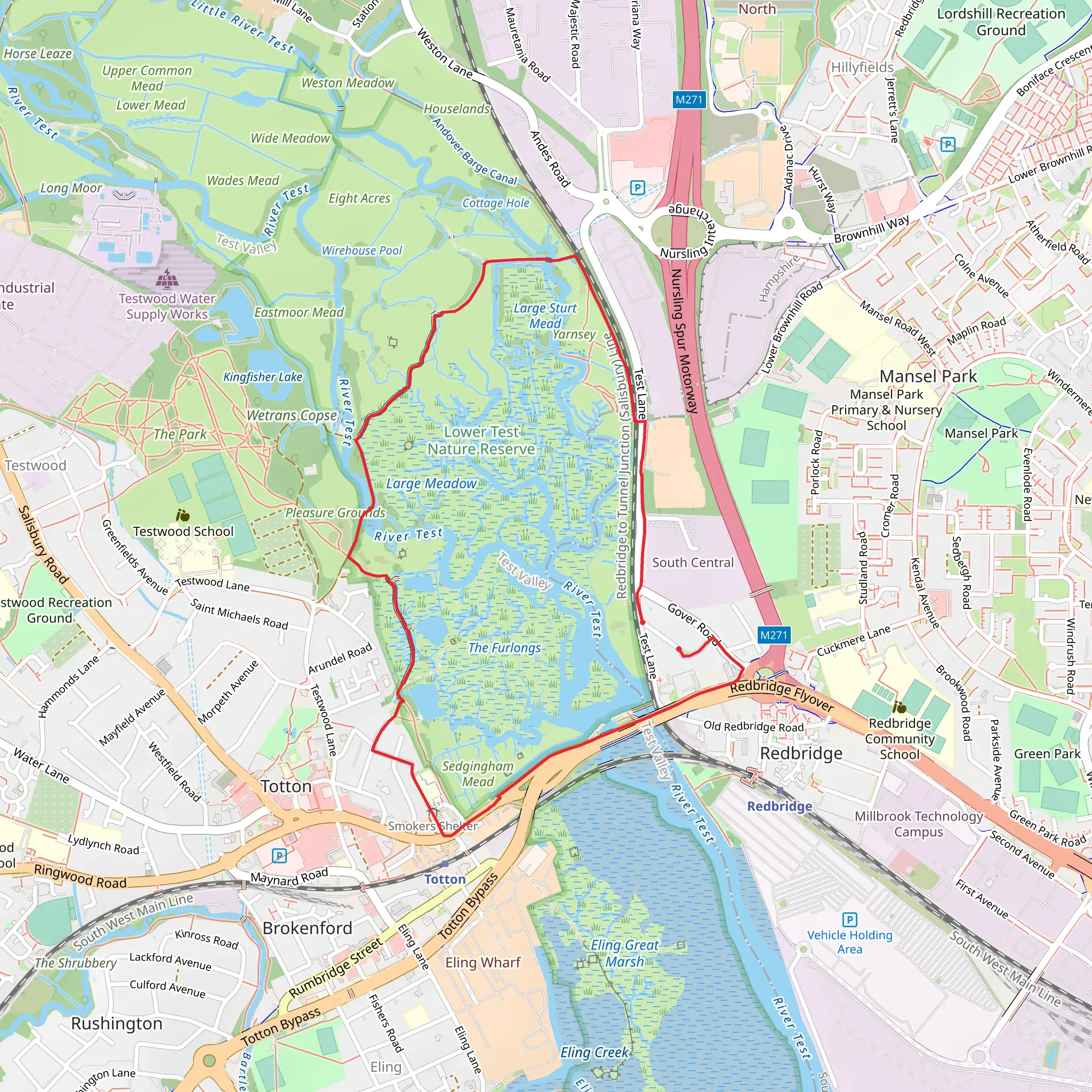 Lower Test Nature Reserve via Test Boardwalk mobile static map