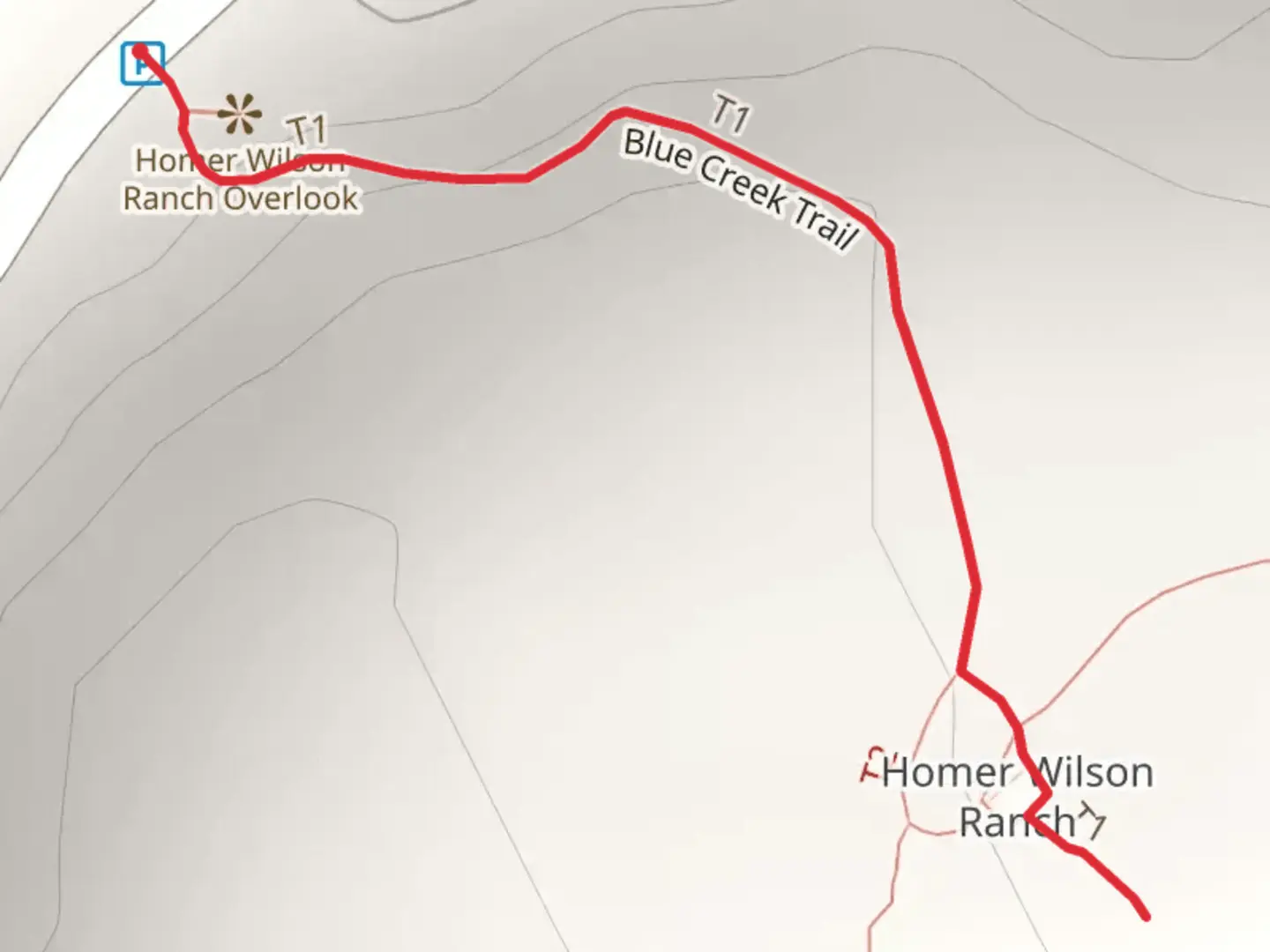 An image depicting the trail Blue Creek Trail Out and Back and its surrounding area.