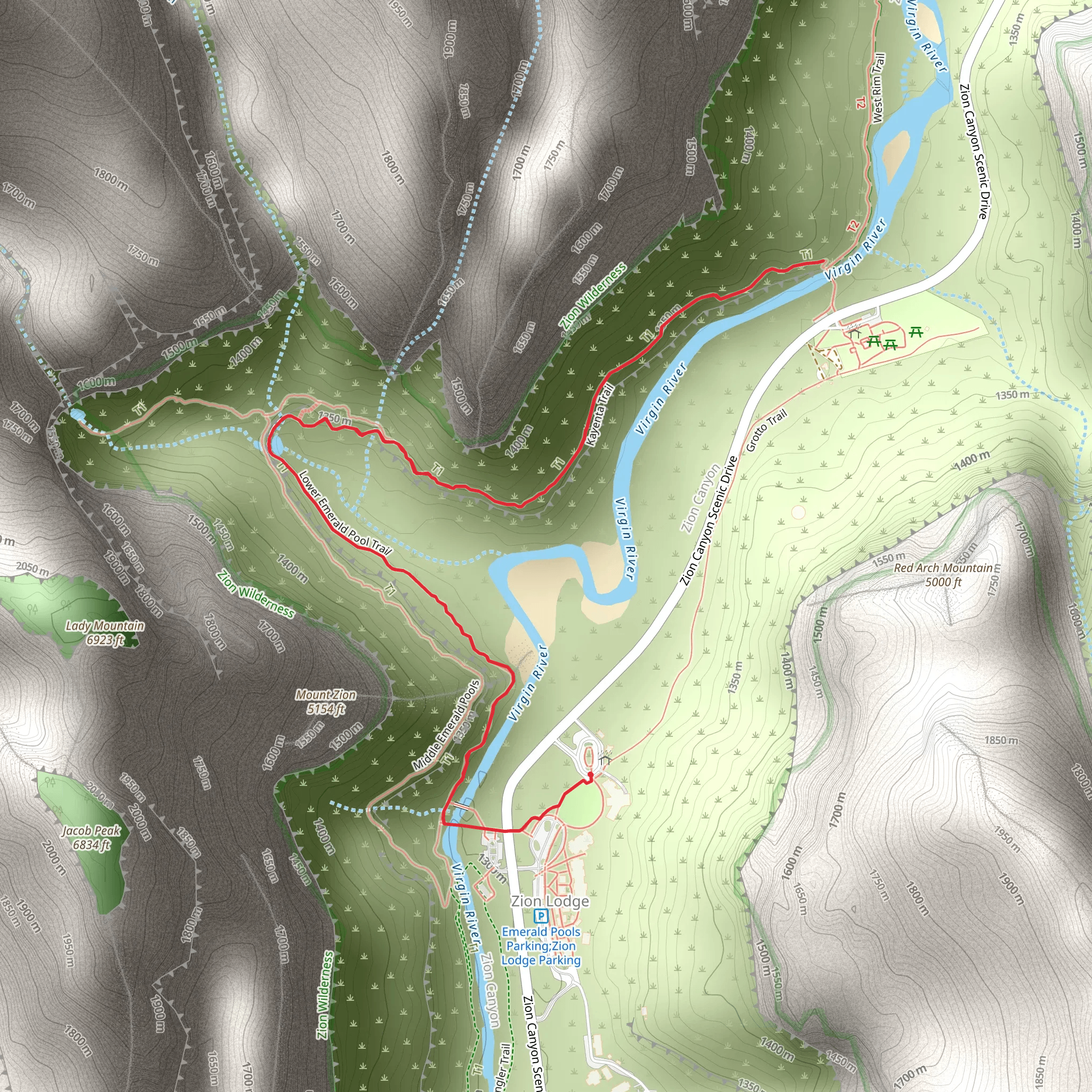 Lower Emerald Pool and Kayenta Trail mobile static map