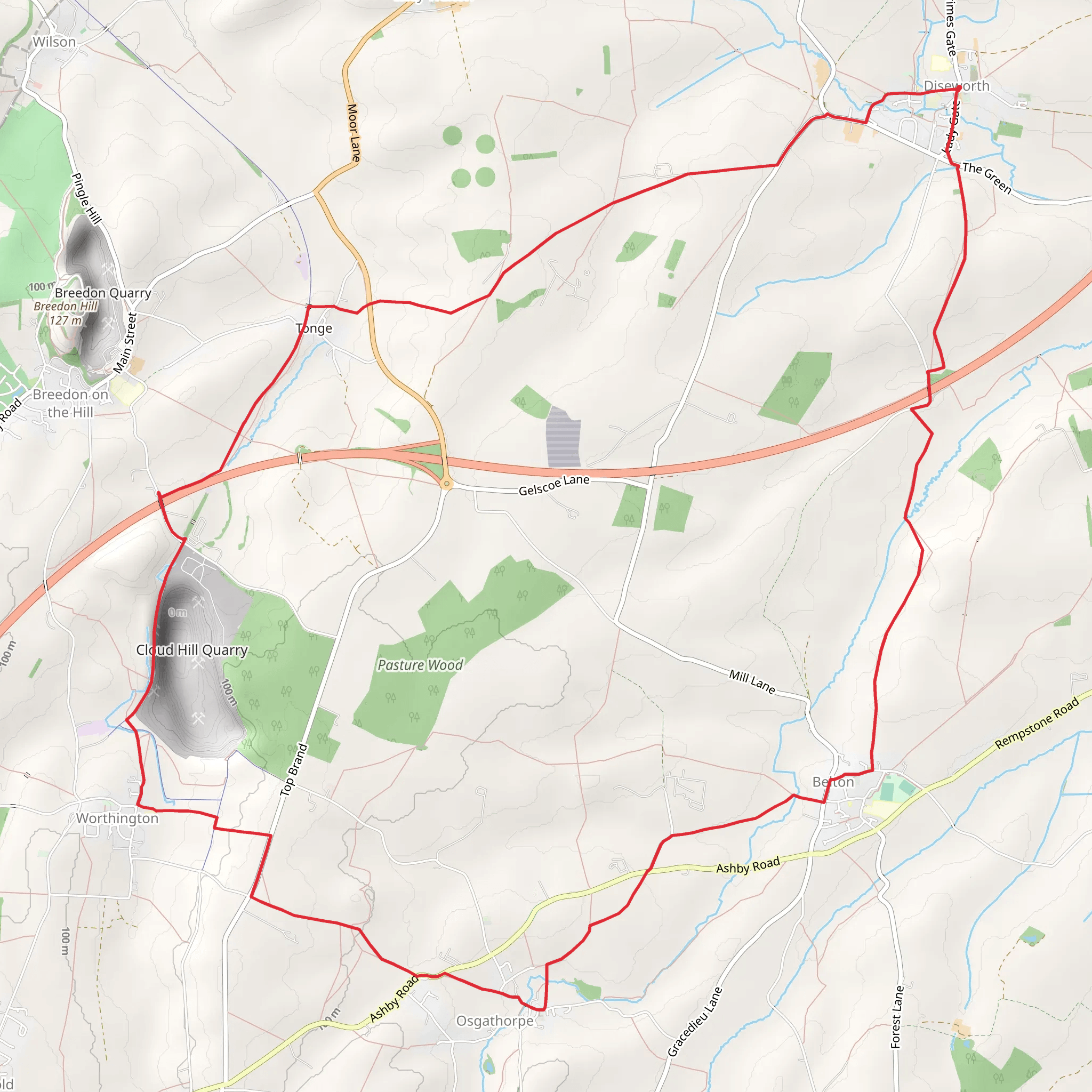 Belton - Osgathorpe and Worthington from Diseworth mobile static map