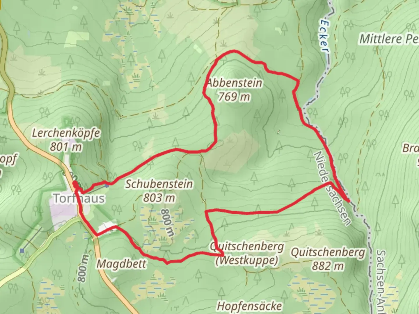 An image depicting the trail Kaiserweg and Goetheweg and its surrounding area.