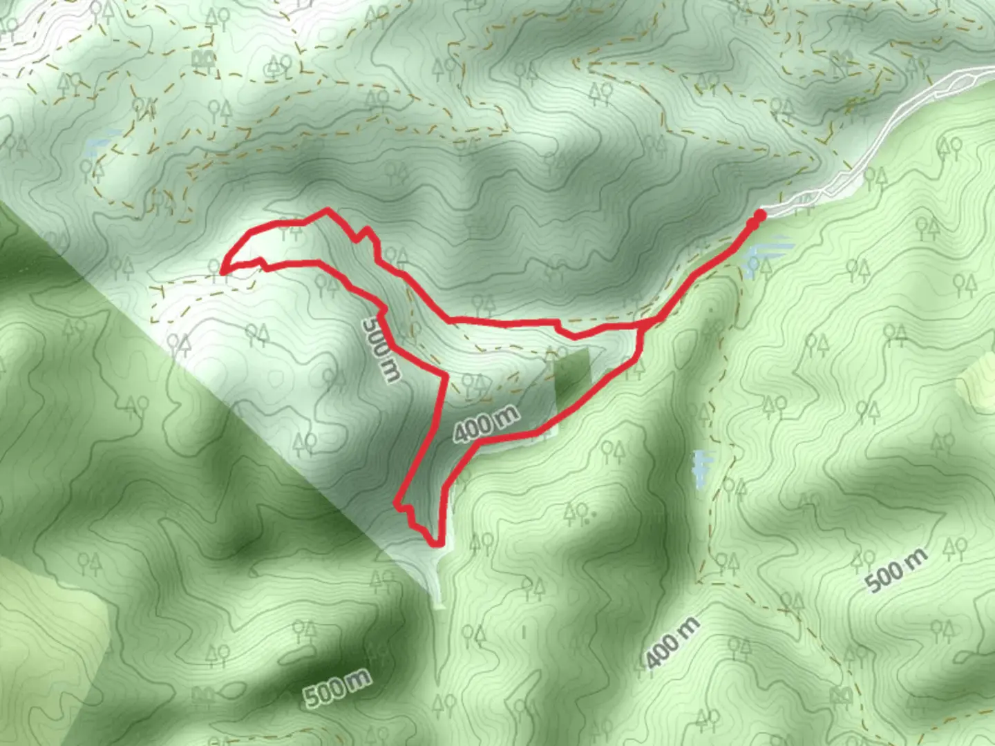 An image depicting the trail Bird Creek Trail, Hidden Springs Trail and Cathedral Rocks Loop Trail and its surrounding area.