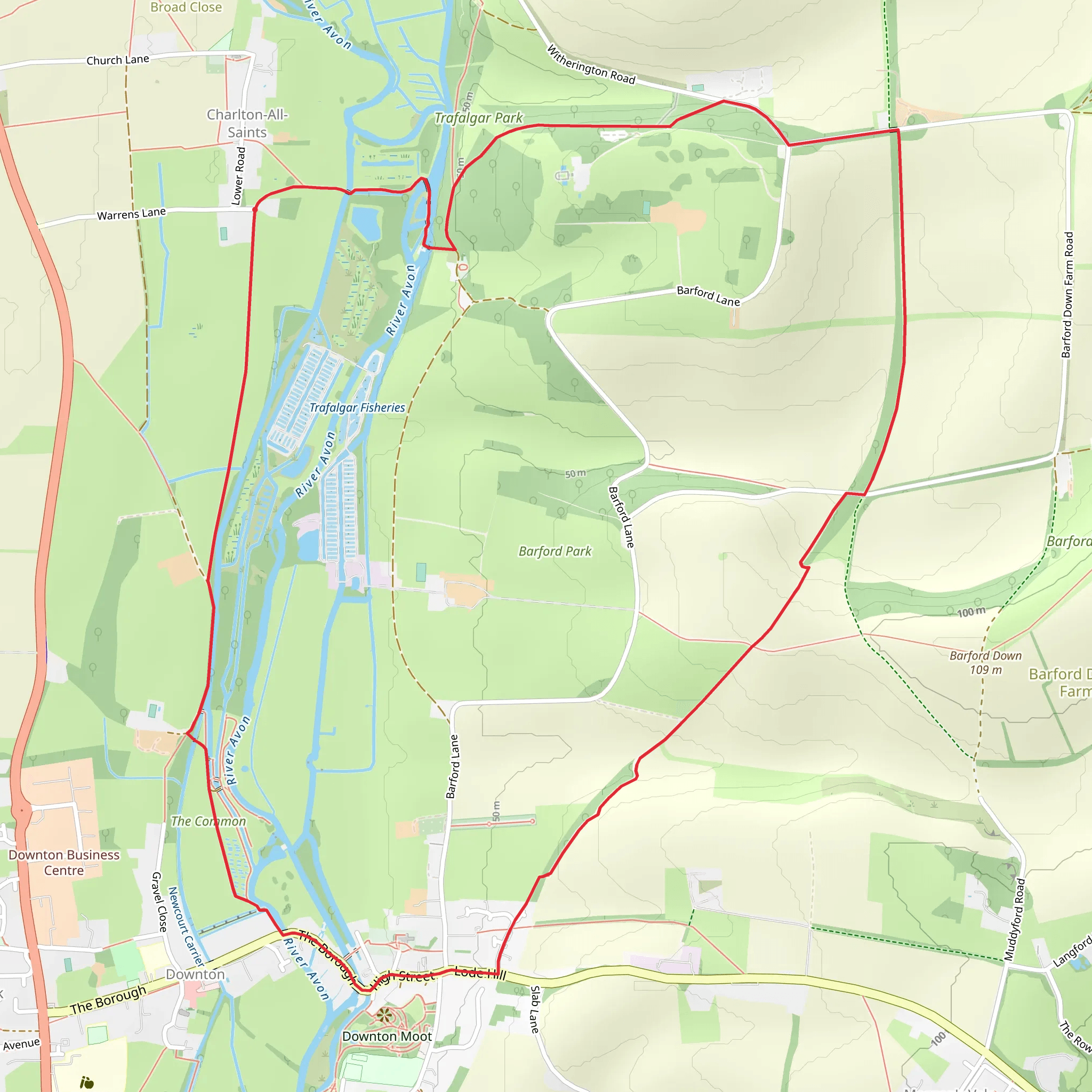Charlton All Saints to Downton Loop mobile static map