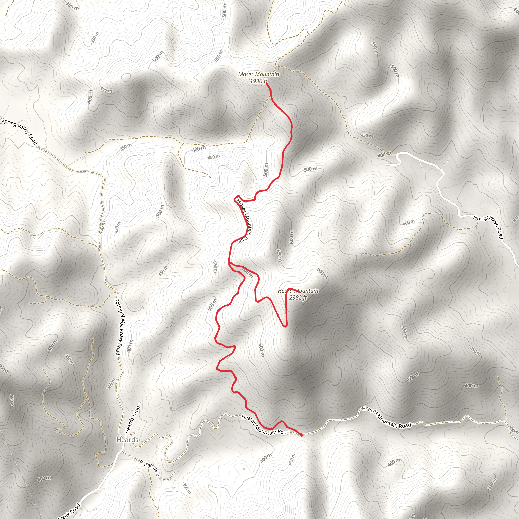 Heards Mountain Trail and Moses Mountain Trail mobile static map