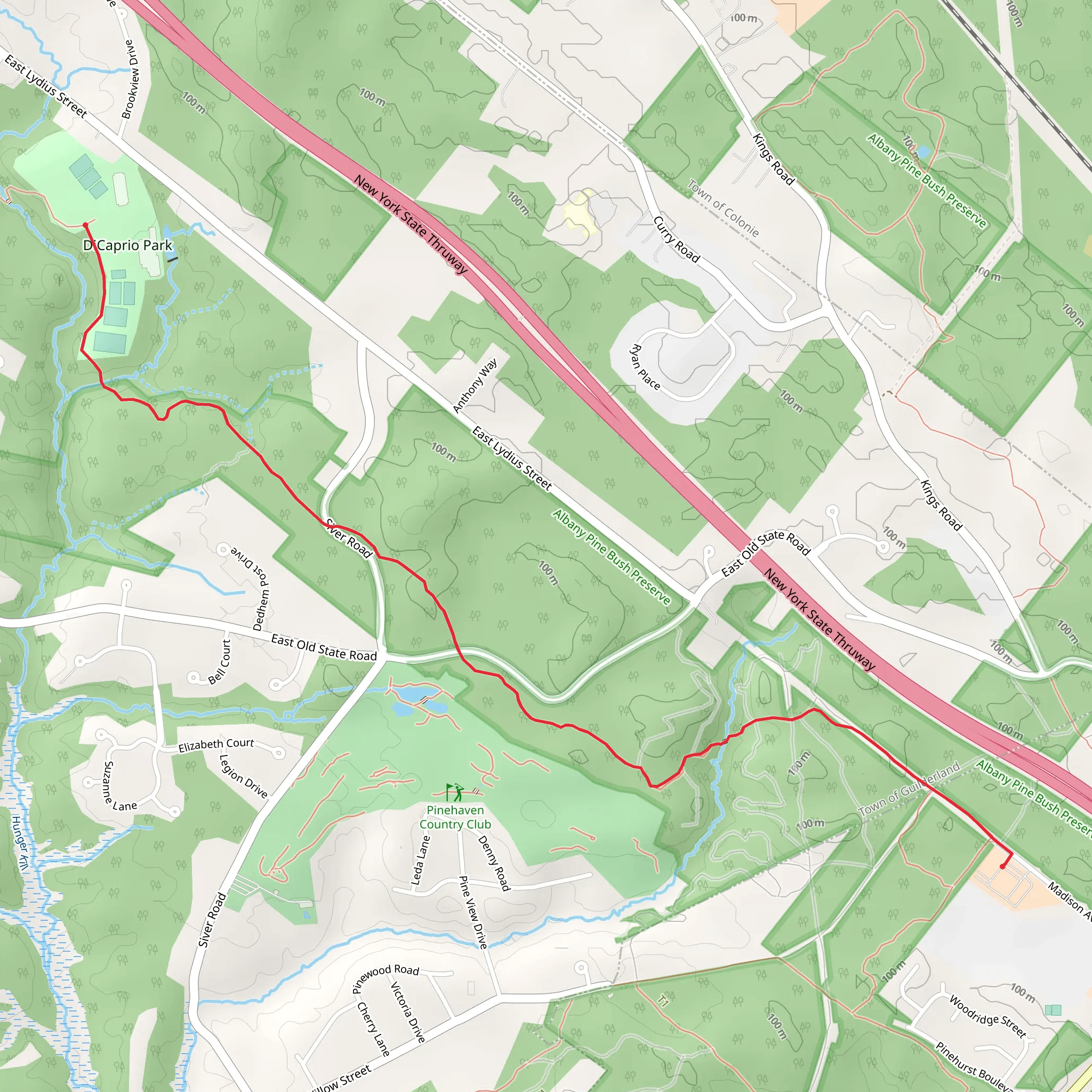 Albany Pine Bush to DiCaprio Park mobile static map