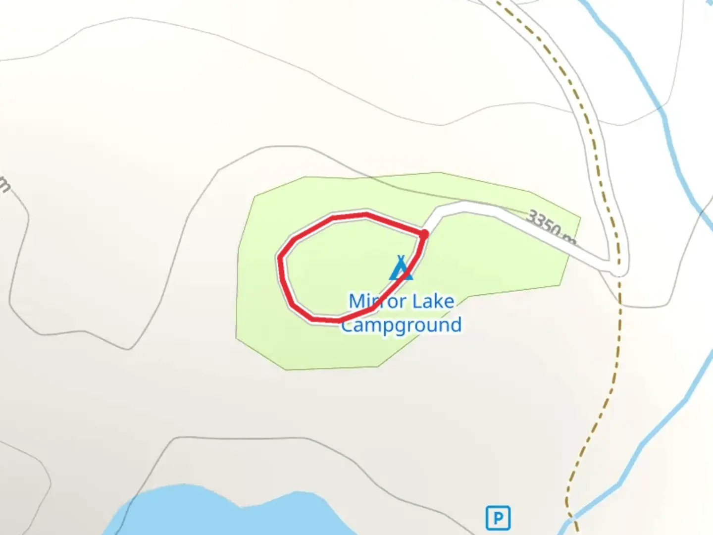 An image depicting the trail Mirror Lake Campground Loop and its surrounding area.