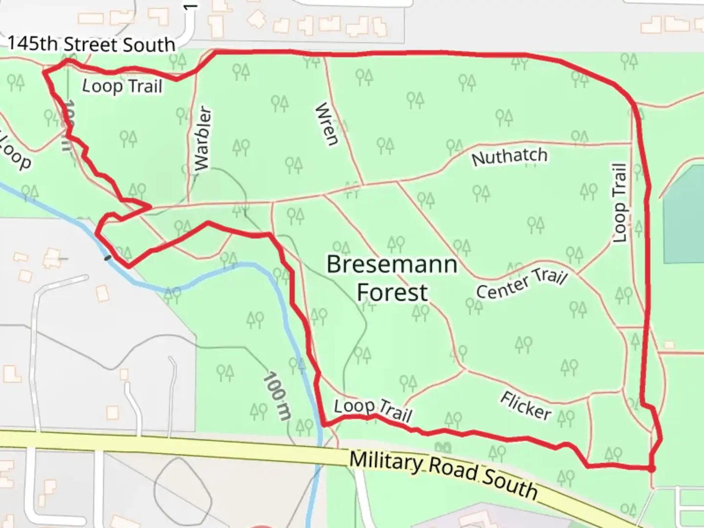 An image depicting the trail Bresemann Forest Loop and its surrounding area.
