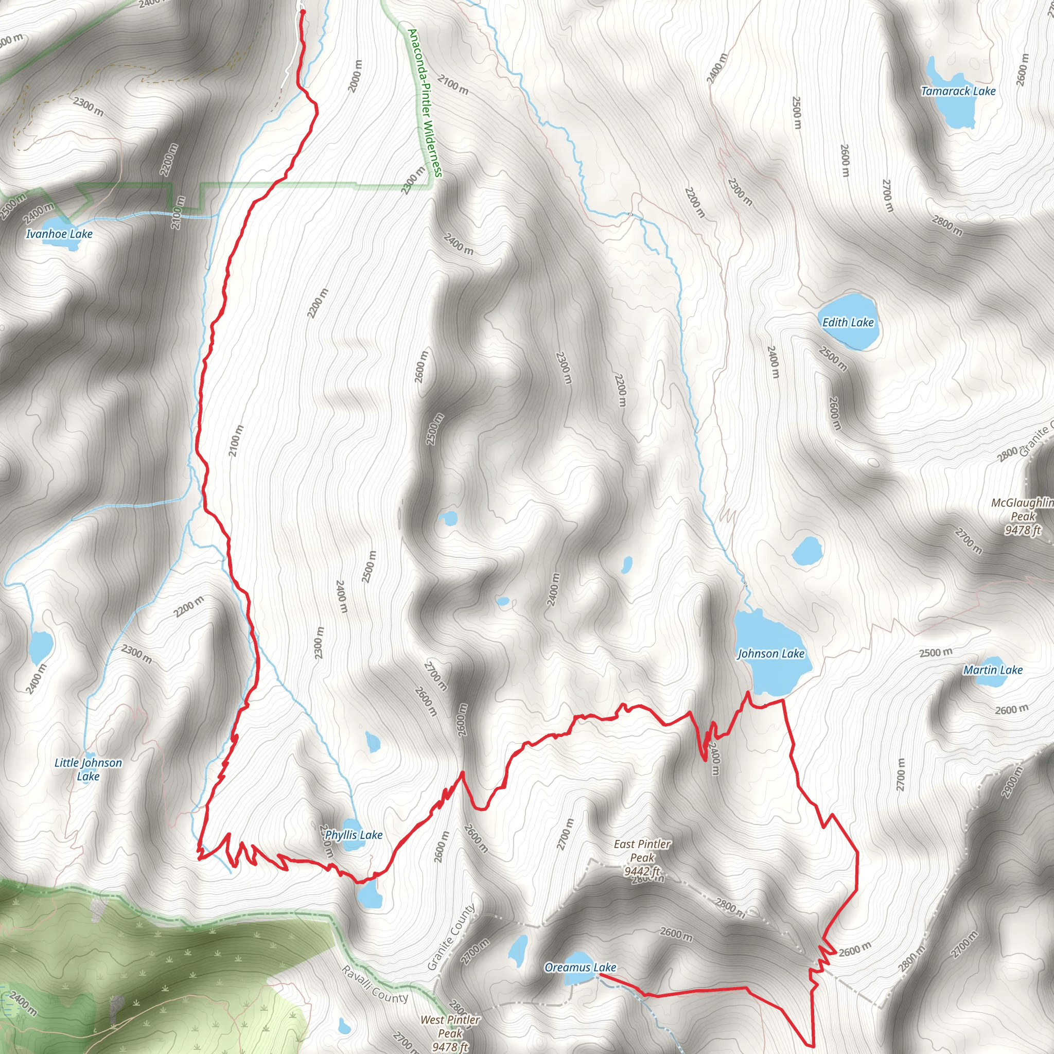 Oreamus Lake via CDT mobile static map
