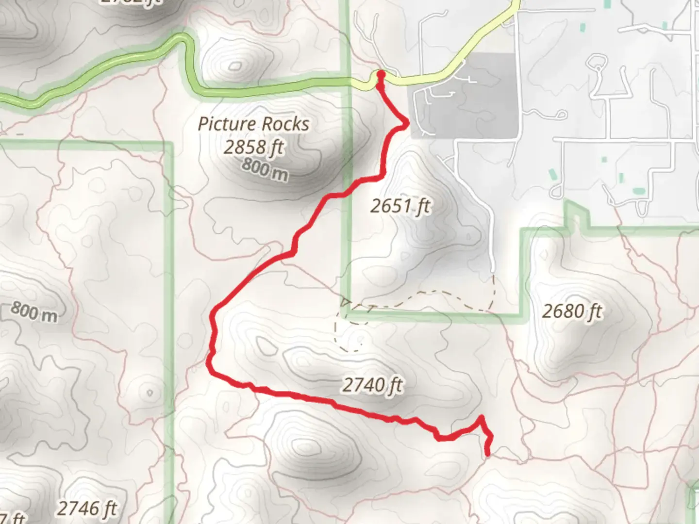 An image depicting the trail Coyote Pass via Picture Rocks Wash Trail and its surrounding area.