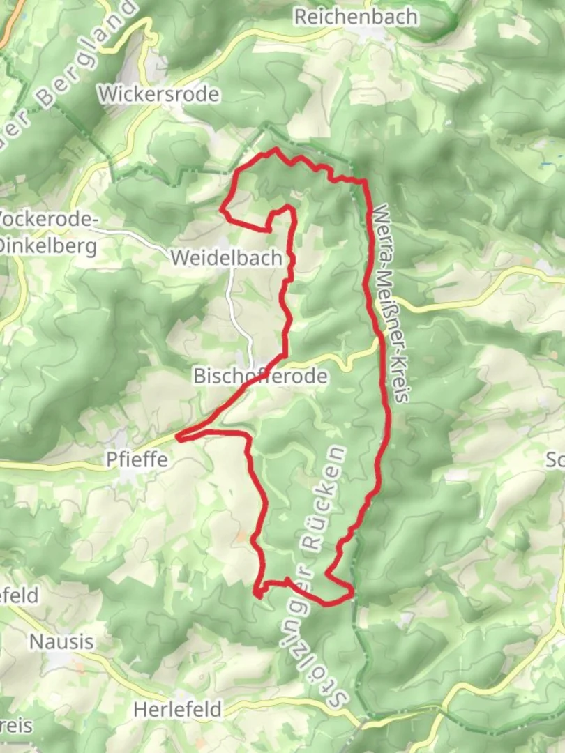 An image depicting the trail Bischofferode Loop and its surrounding area.